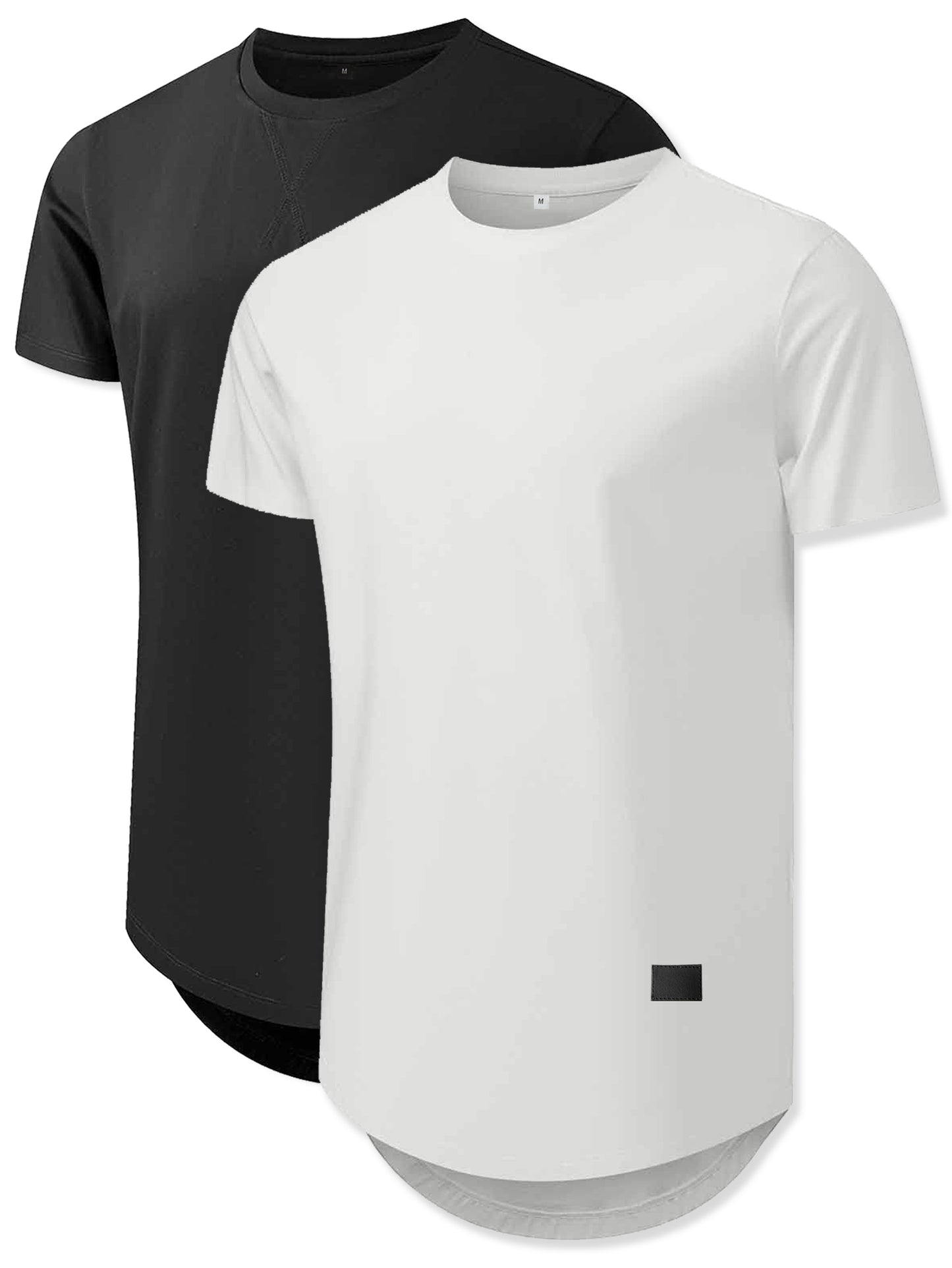 Comdecevis Men's 2-Pack Cotton Short Sleeve Crewneck T Shirts Hipster Hip Hop Longline Tees Gym Workout Muscle Tshirts