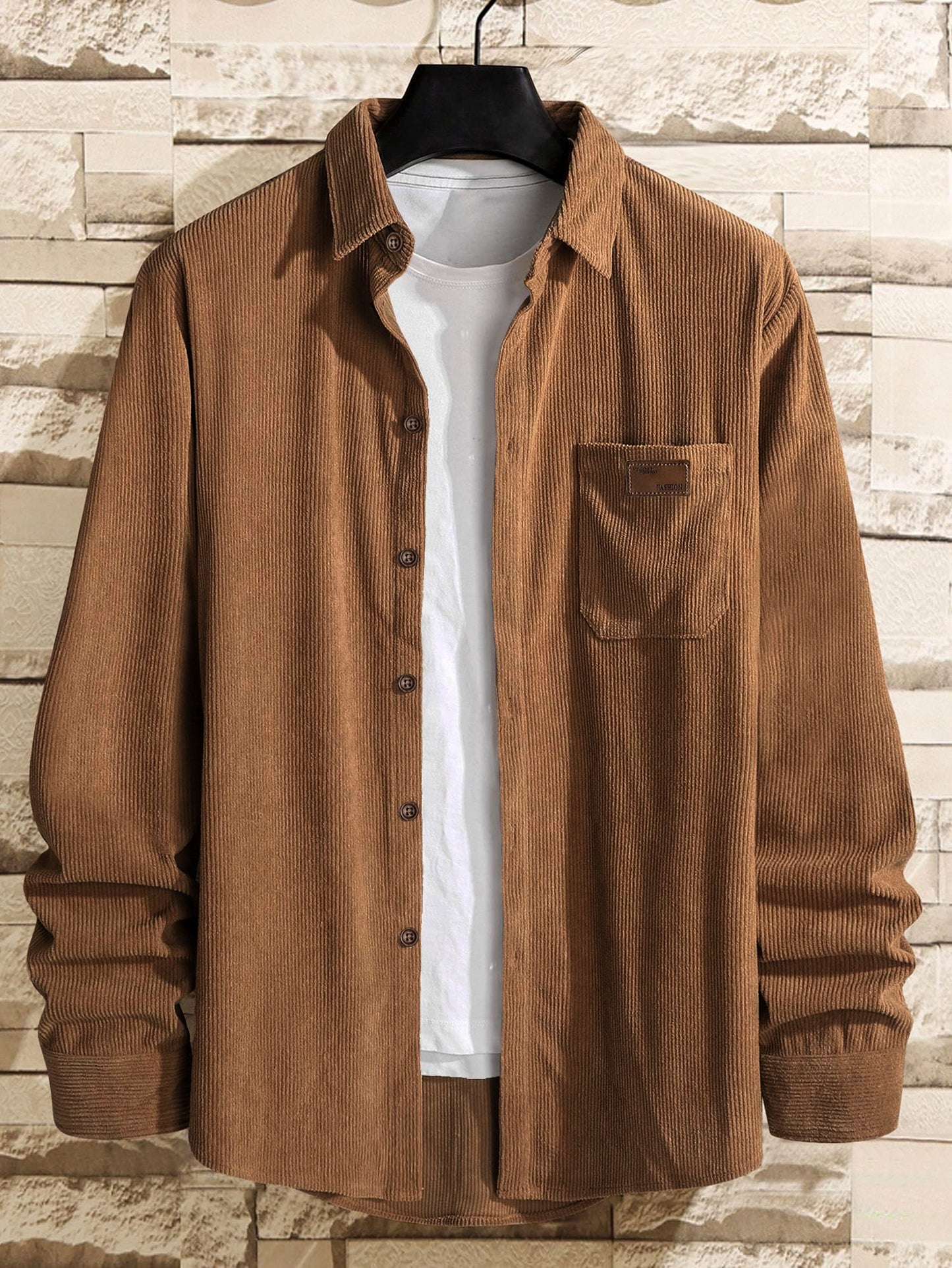Comdecevis Men's Corduroy Shirt Long Sleeve Ribbed Tops Button Down Work Shirt Jacket with Chest Pocket