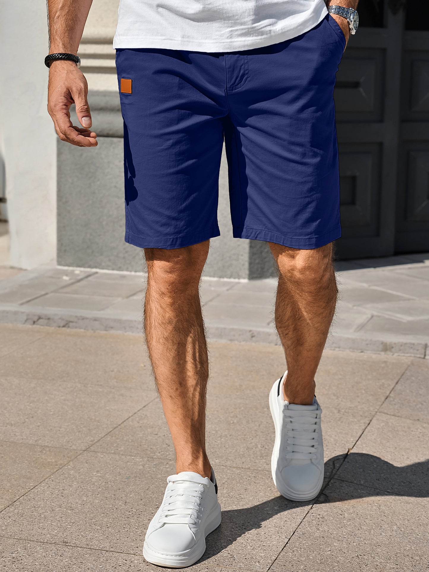 Men's Flat Front Short Casual Cotton Drawstring Elastic Waist Summer Beach Chino Shorts