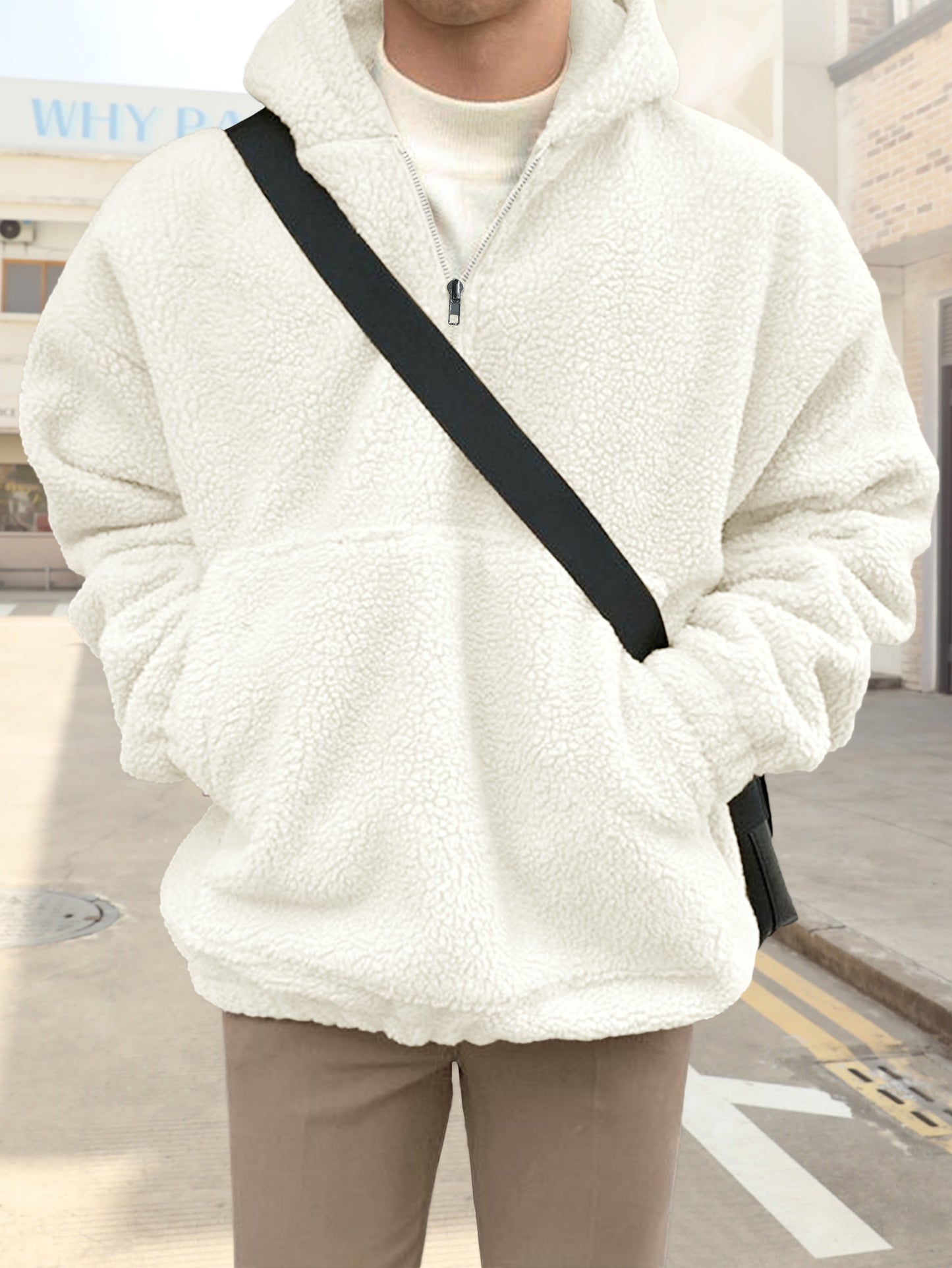 Comdecevis Mens Sherpa Fuzzy Pullover Hoodie Sweatshirts 1/4 Zip Up Oversized Outwear Top Long Sleeve Fleece Pockets Jacket