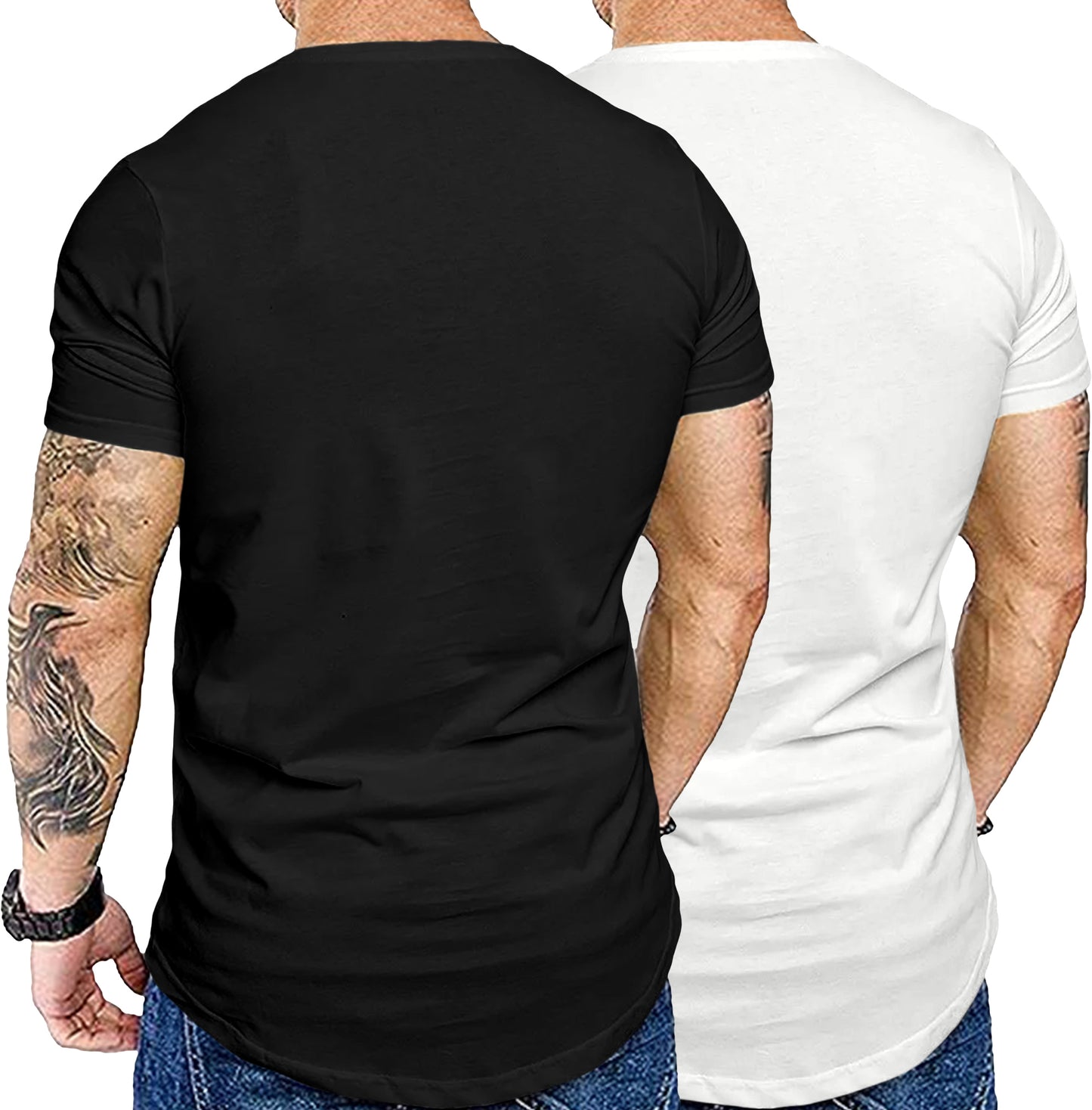Comdecevis Men's 2-Pack Cotton Short Sleeve Crewneck T Shirts Hipster Hip Hop Longline Tees Gym Workout Muscle Tshirts