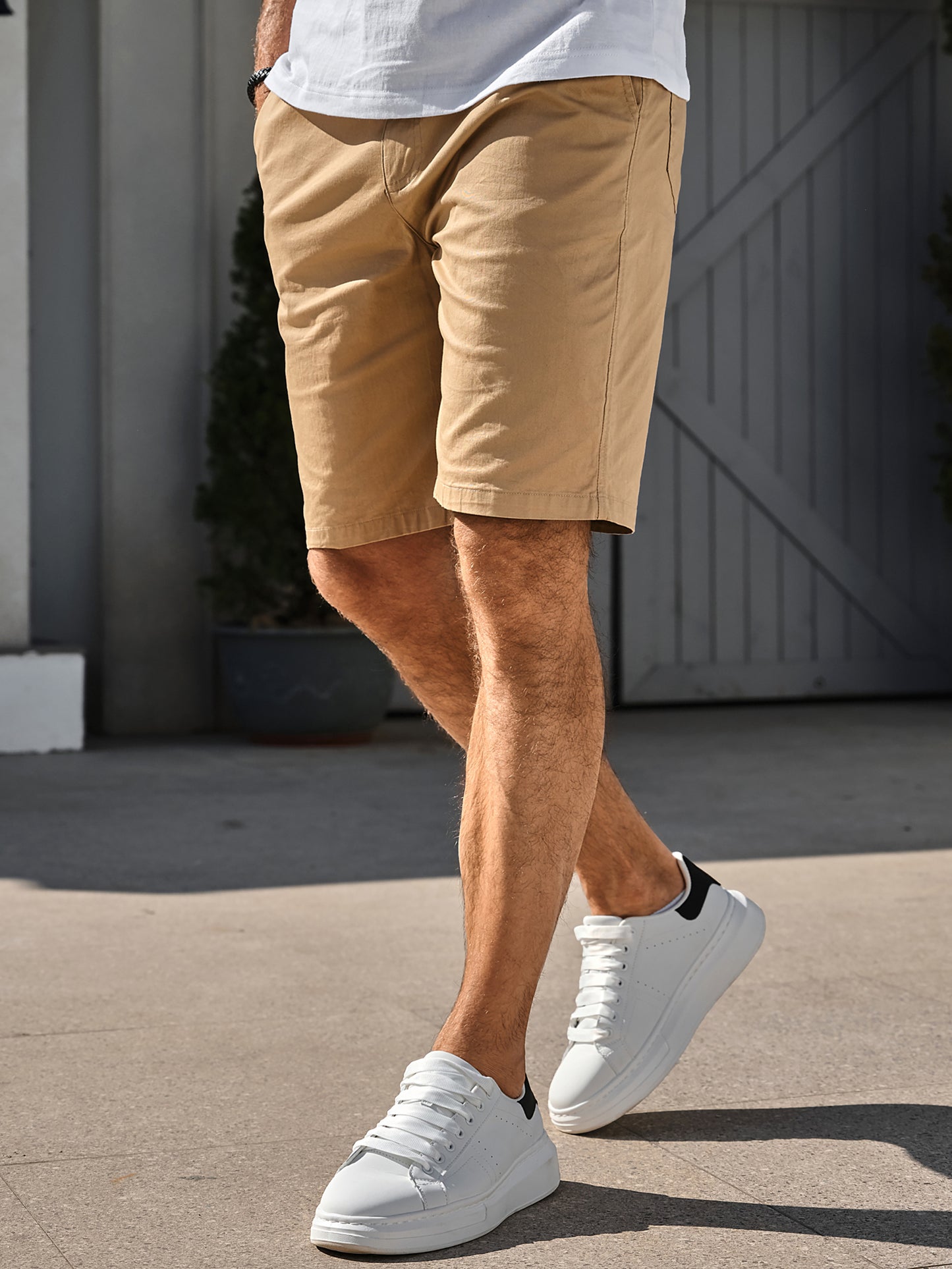 Men's Flat Front Short Casual Cotton Drawstring Elastic Waist Summer Beach Chino Shorts