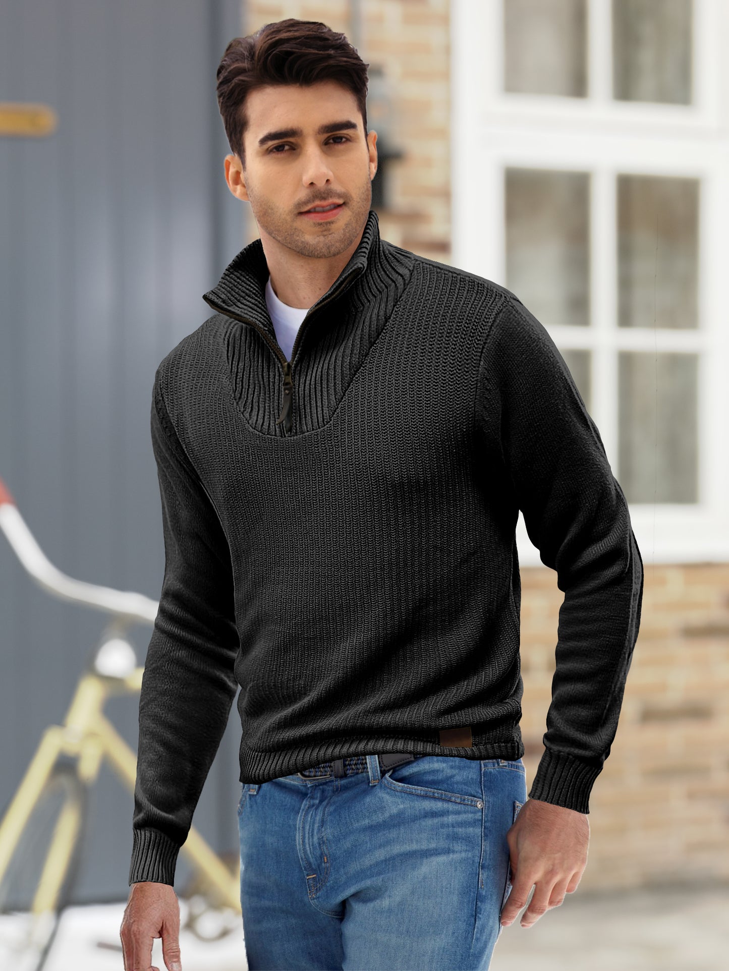 Comdecevis Men's Long-Sleeve Soft Touch Quarter-Zip Sweater Lightweight Turtleneck Pullover Casual Polo Sweaters