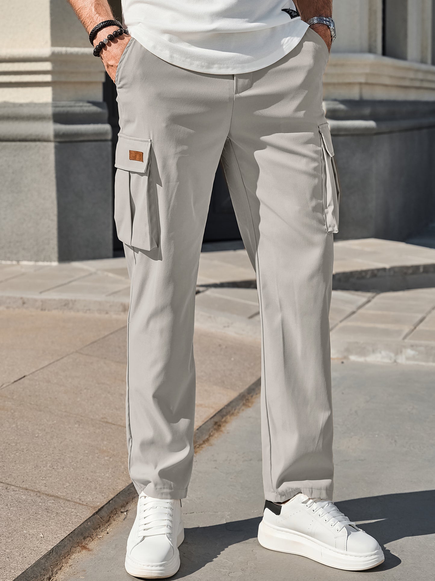 Men's Casual Cargo Pants Workout Joggers Stretch Sweatpants Hiking Drawstring Tactical Pants with Multi Pockets