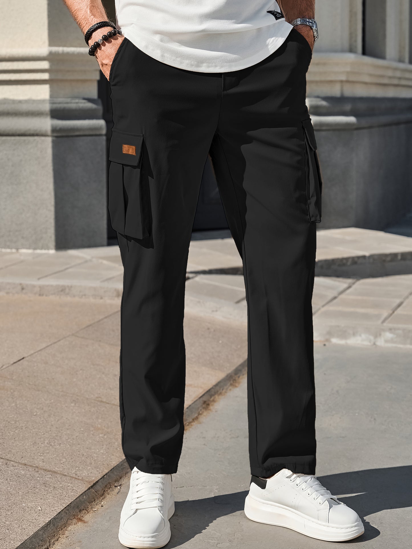 Men's Casual Cargo Pants Workout Joggers Stretch Sweatpants Hiking Drawstring Tactical Pants with Multi Pockets