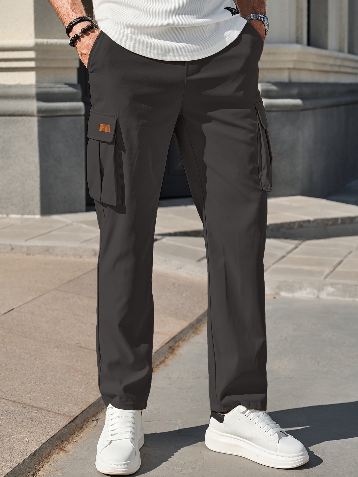 Men's Casual Cargo Pants Workout Joggers Stretch Sweatpants Hiking Drawstring Tactical Pants with Multi Pockets