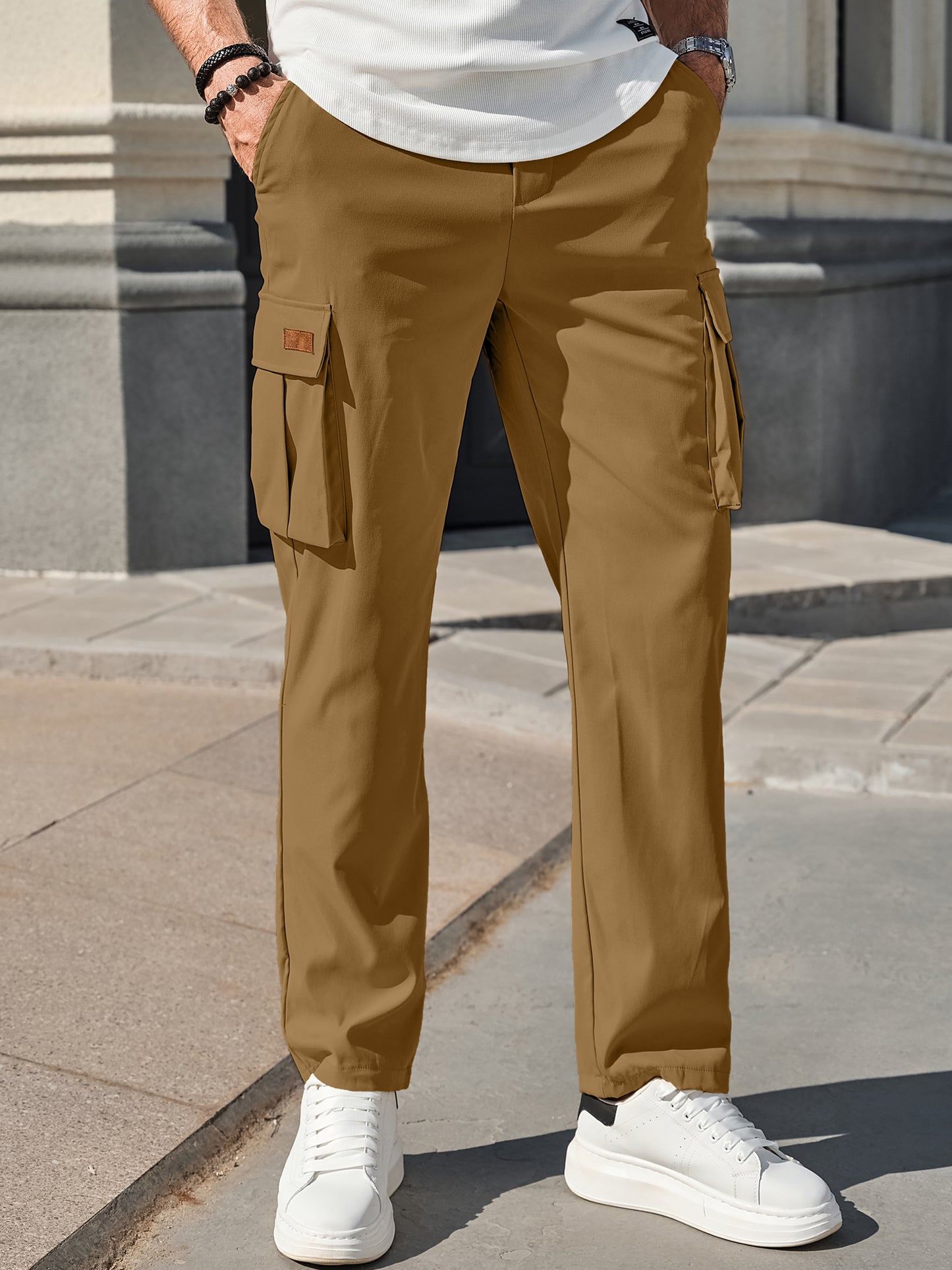 Men's Casual Cargo Pants Workout Joggers Stretch Sweatpants Hiking Drawstring Tactical Pants with Multi Pockets