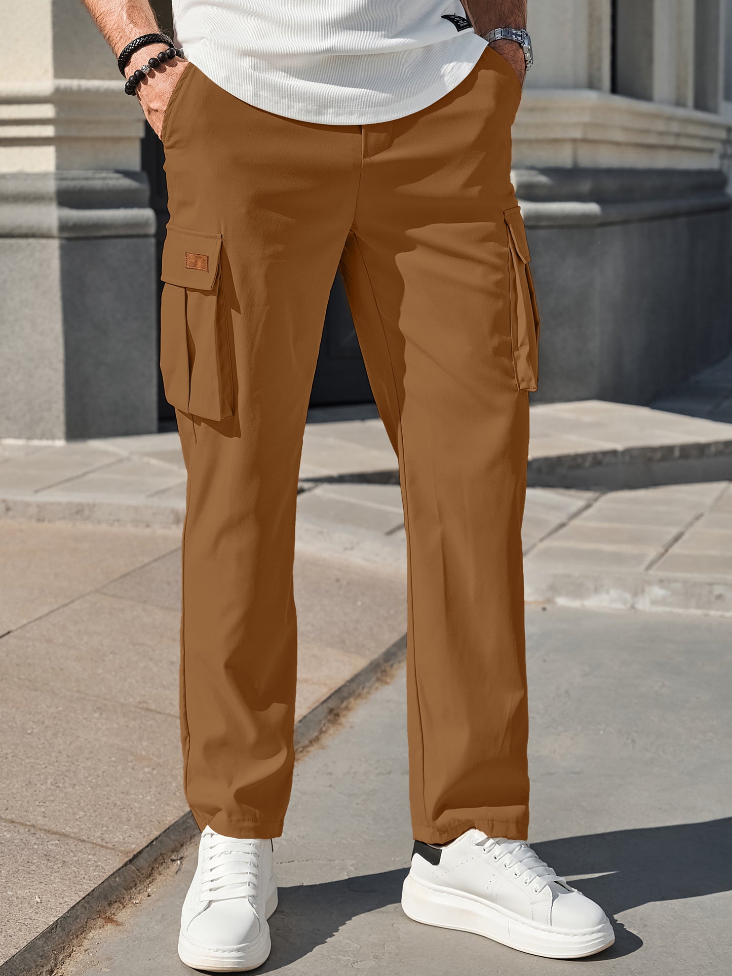 Men's Casual Cargo Pants Workout Joggers Stretch Sweatpants Hiking Drawstring Tactical Pants with Multi Pockets