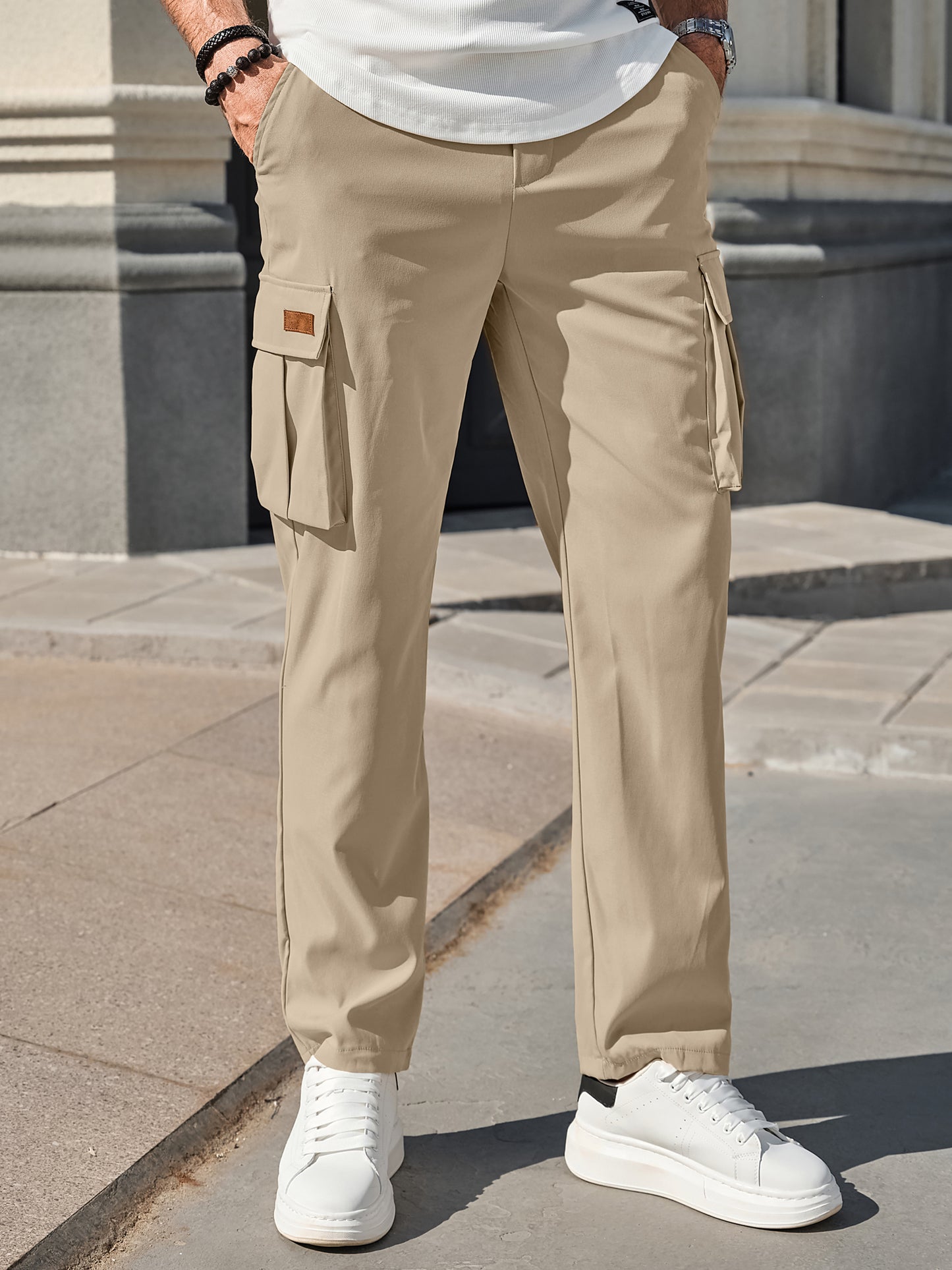Men's Casual Cargo Pants Workout Joggers Stretch Sweatpants Hiking Drawstring Tactical Pants with Multi Pockets