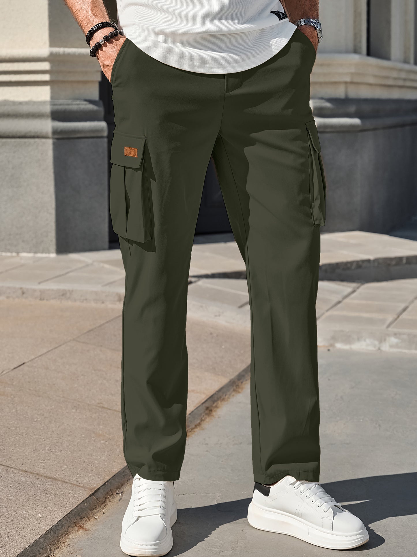 Men's Casual Cargo Pants Workout Joggers Stretch Sweatpants Hiking Drawstring Tactical Pants with Multi Pockets