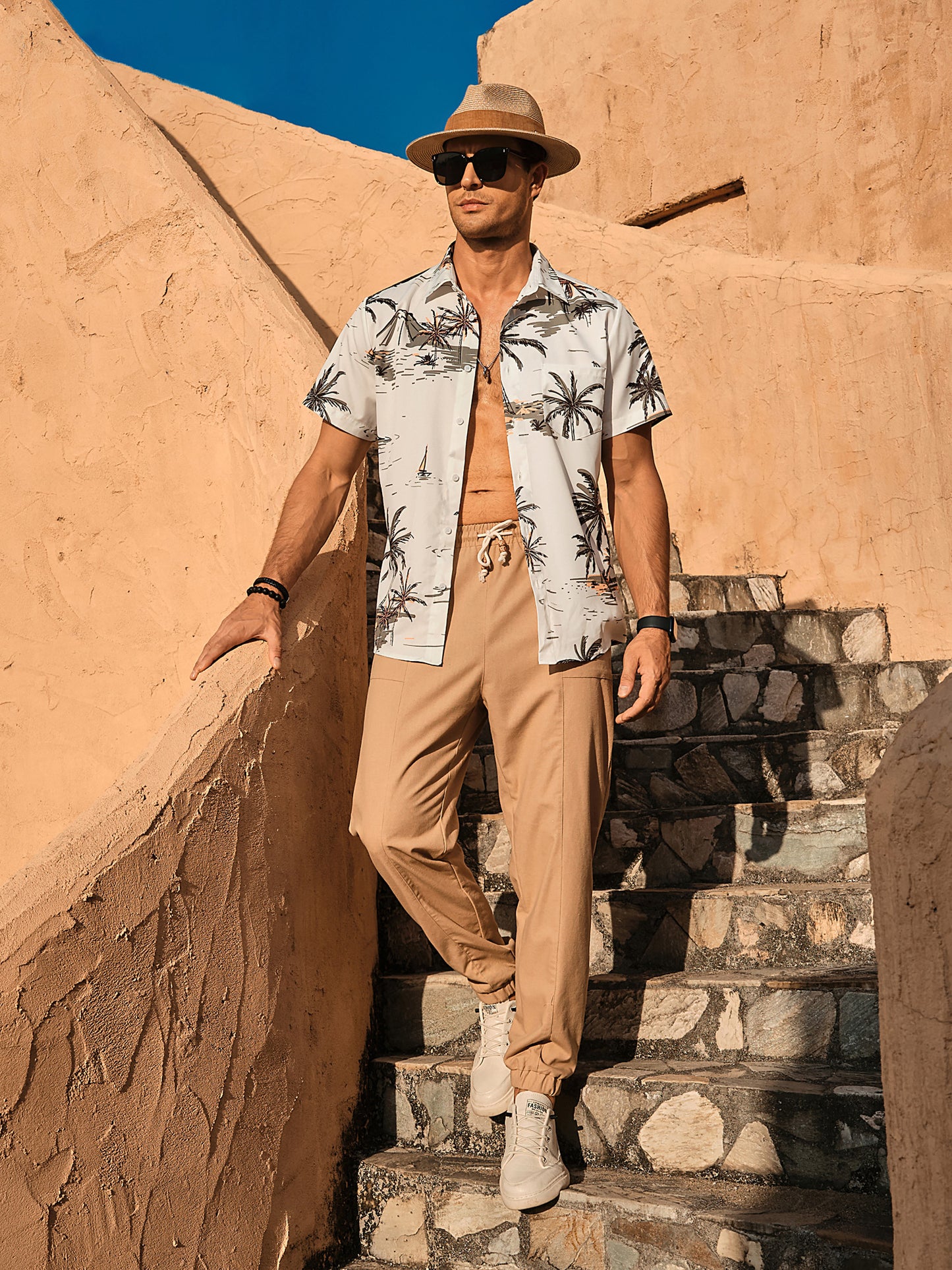 Men's Casual Linen Pants Lightweight Cotton Elastic Waist Drawstring Summer Beach Pants Jogger Yoga Trousers
