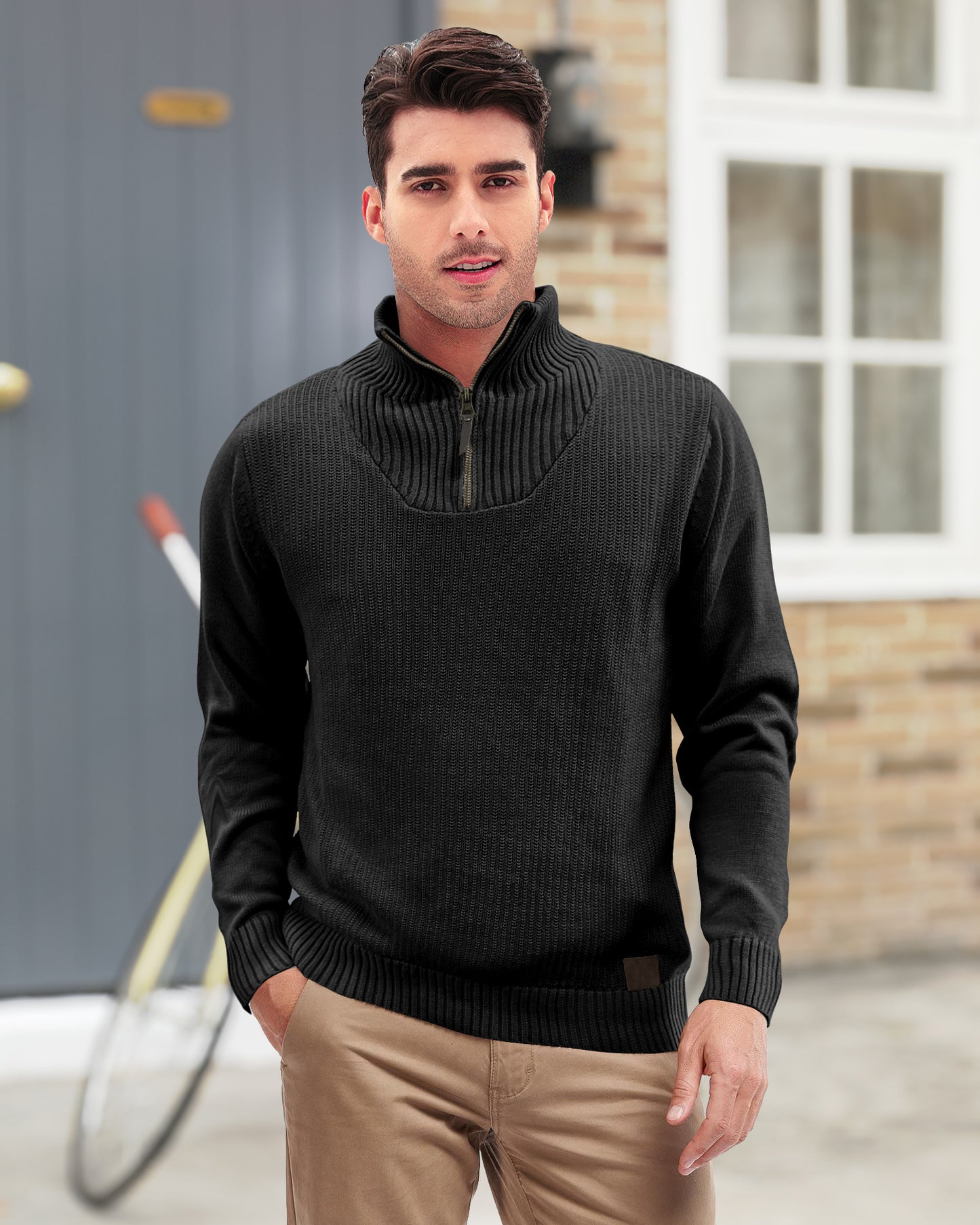 Comdecevis Men's Long-Sleeve Soft Touch Quarter-Zip Sweater Lightweight Turtleneck Pullover Casual Polo Sweaters