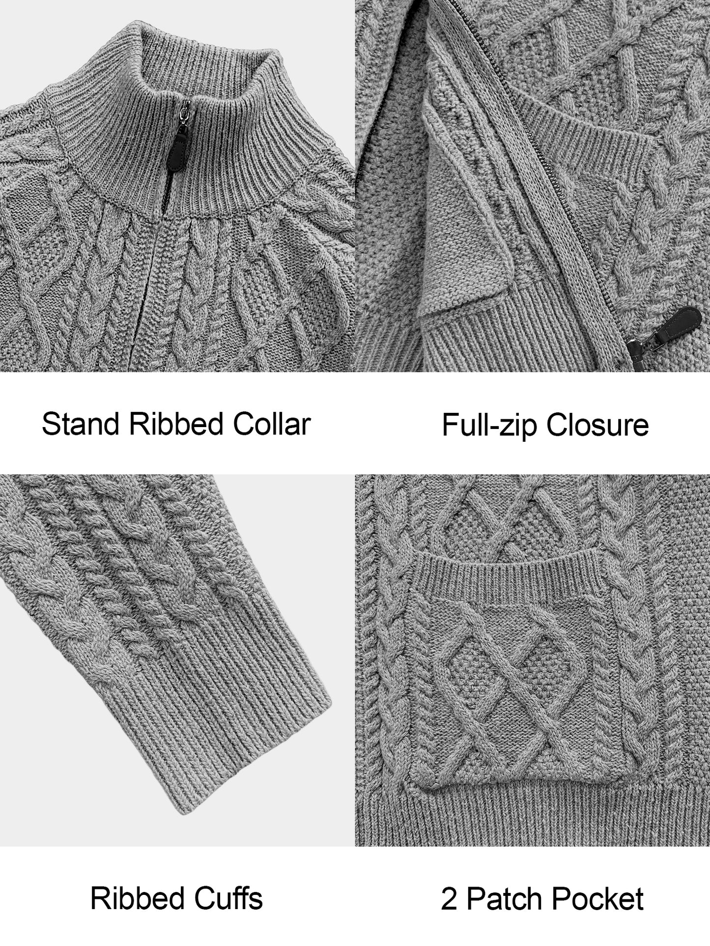 Comdecevis Men's Cardigan Sweaters Full Zip Knitted Sweater Solid Color Knitting Jackets