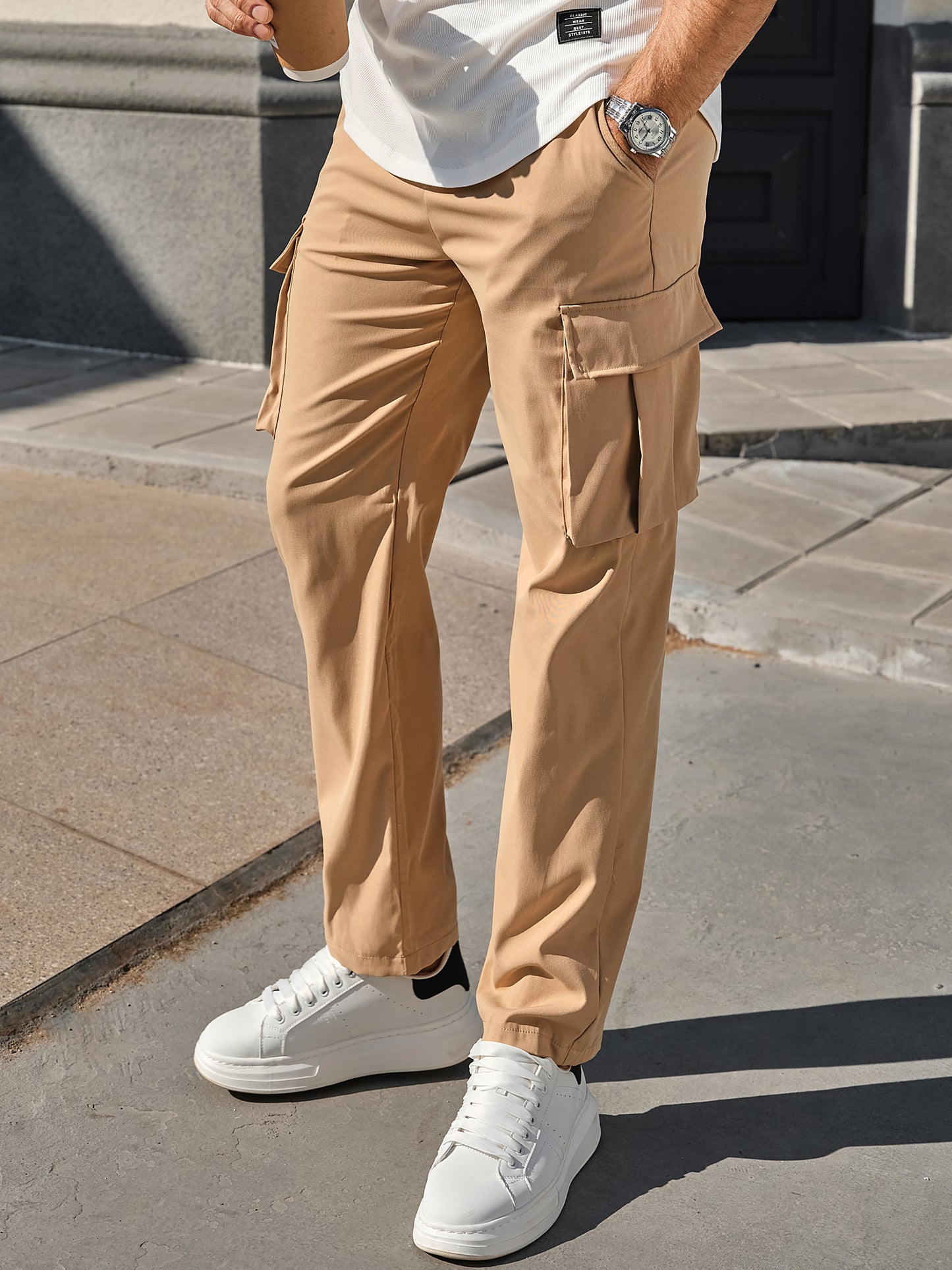 Men's Casual Cargo Pants Workout Joggers Stretch Sweatpants Hiking Drawstring Tactical Pants with Multi Pockets