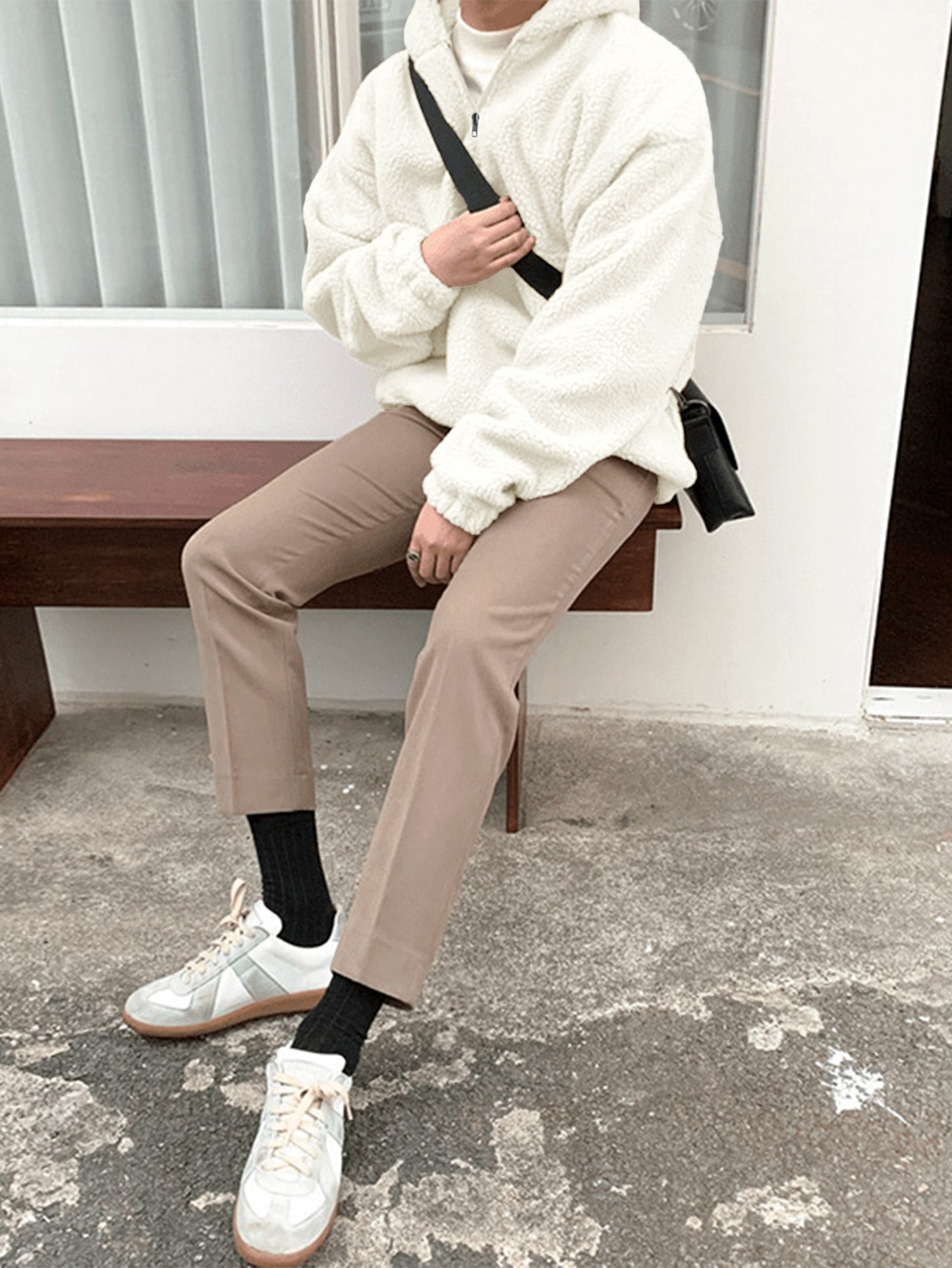 Comdecevis Mens Sherpa Fuzzy Pullover Hoodie Sweatshirts 1/4 Zip Up Oversized Outwear Top Long Sleeve Fleece Pockets Jacket