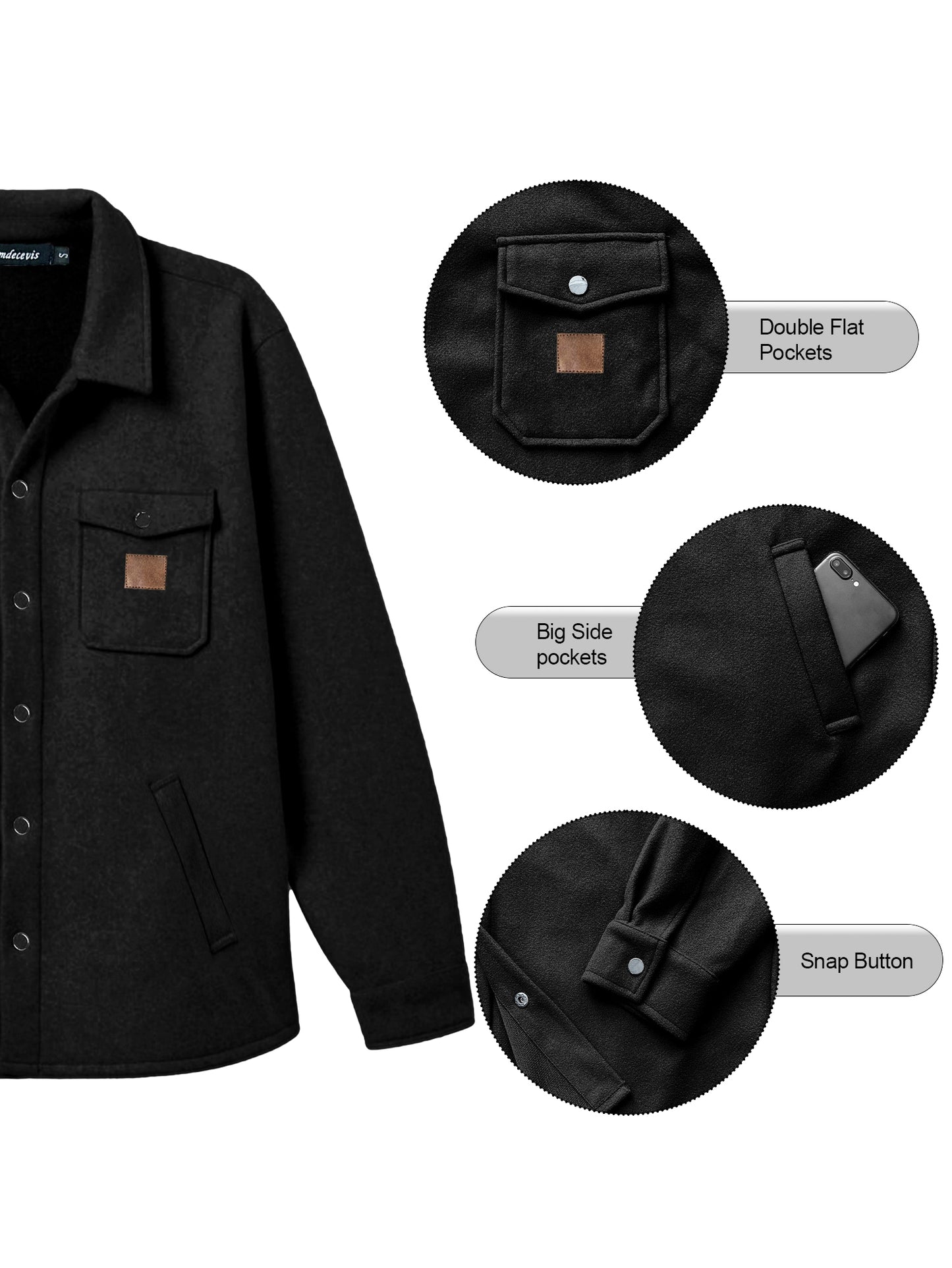 Comdecevis Men's Sherpa Shirt Jacket Flannel Shackets Casual Long Sleeve Lightweight Wool Blend Coats with Pocket