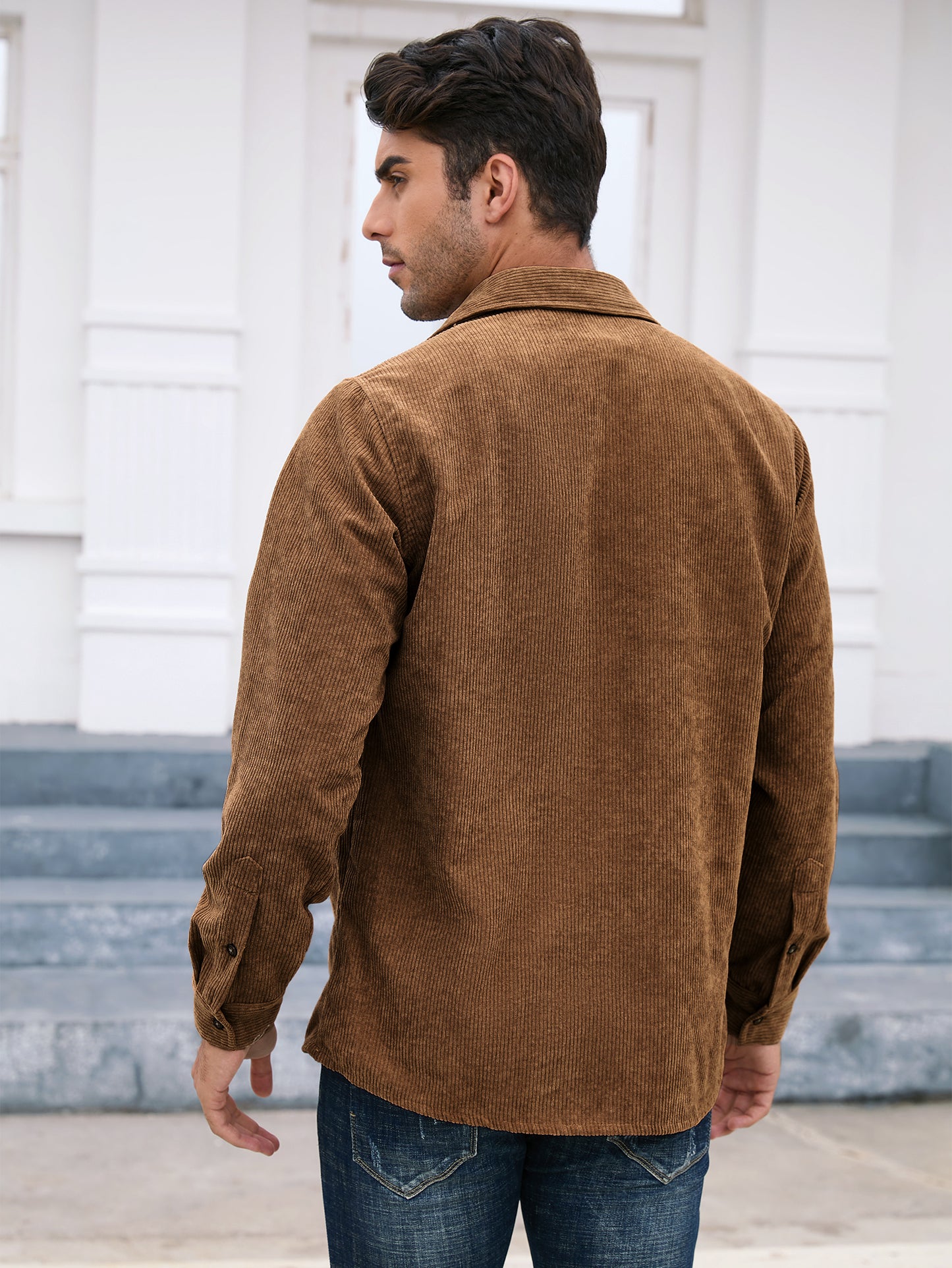 Comdecevis Men's Corduroy Shirt Long Sleeve Ribbed Tops Button Down Work Shirt Jacket with Chest Pocket