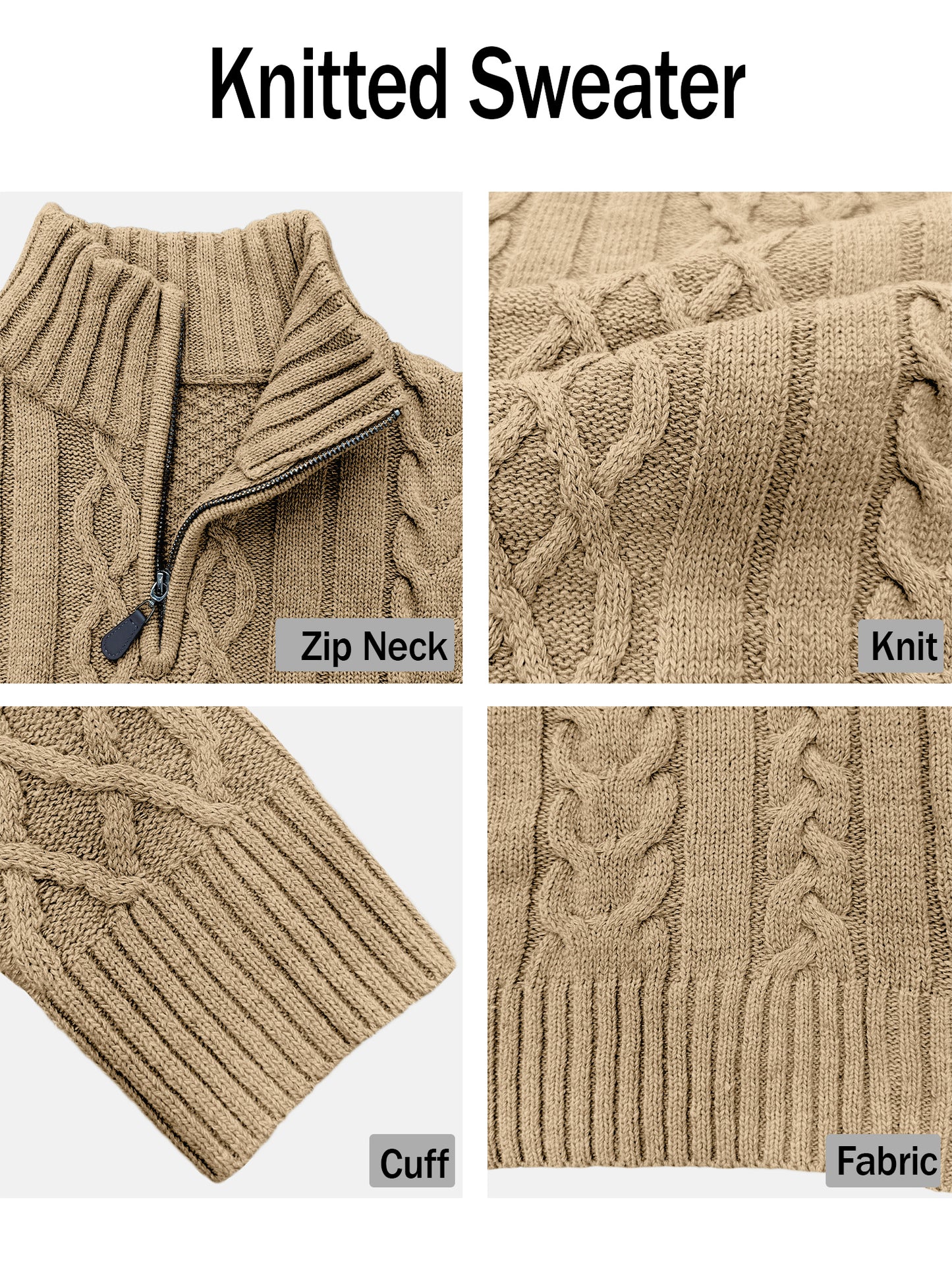Comdecevis Men's Quarter-Zip Pullover Sweater Casual Turtleneck Cable Winter Thermal Knitted Sweaters