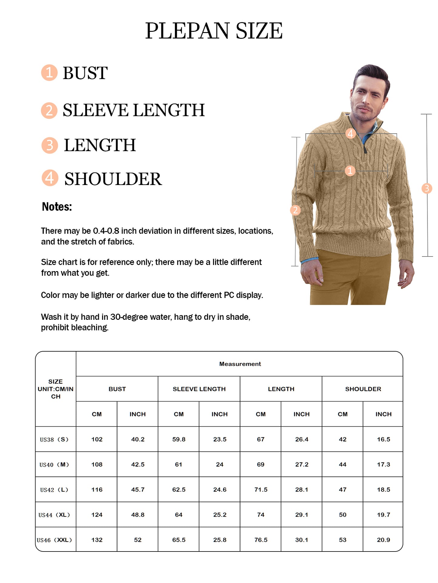 Comdecevis Men's Quarter-Zip Pullover Sweater Casual Turtleneck Cable Winter Thermal Knitted Sweaters