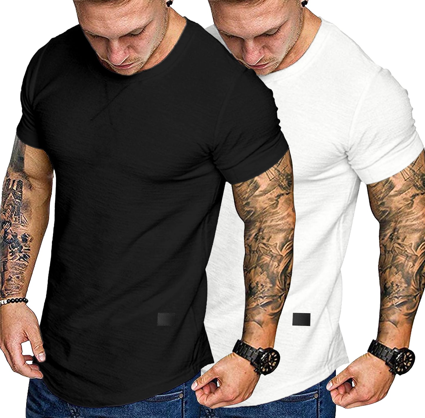 Comdecevis Men's 2-Pack Cotton Short Sleeve Crewneck T Shirts Hipster Hip Hop Longline Tees Gym Workout Muscle Tshirts