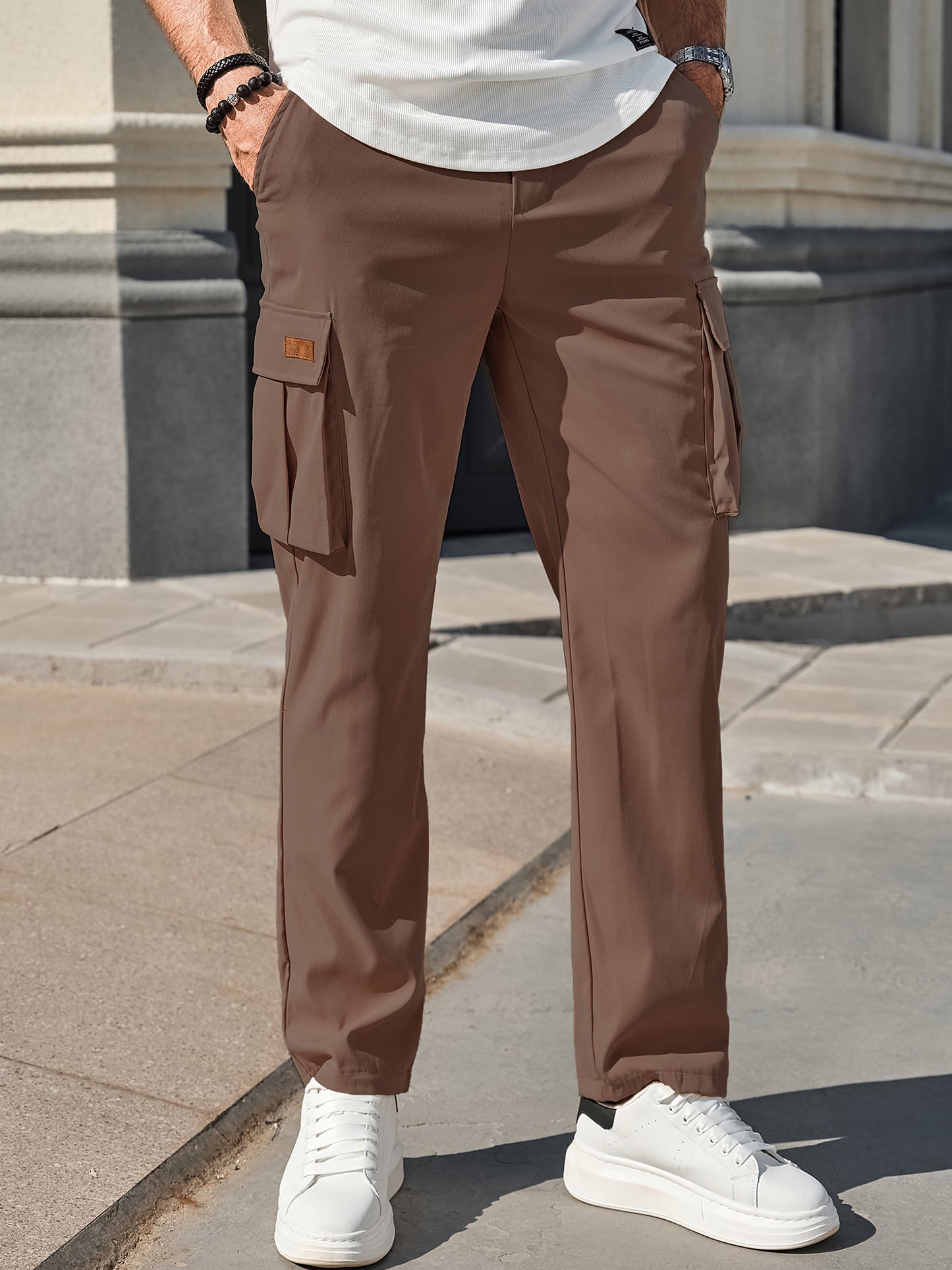 Men's Casual Cargo Pants Workout Joggers Stretch Sweatpants Hiking Drawstring Tactical Pants with Multi Pockets