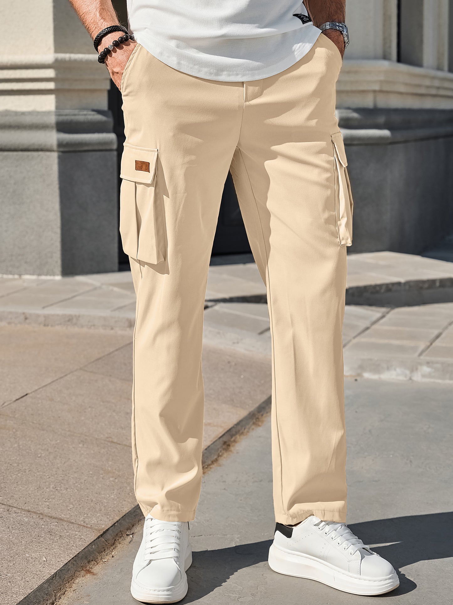 Men's Casual Cargo Pants Workout Joggers Stretch Sweatpants Hiking Drawstring Tactical Pants with Multi Pockets