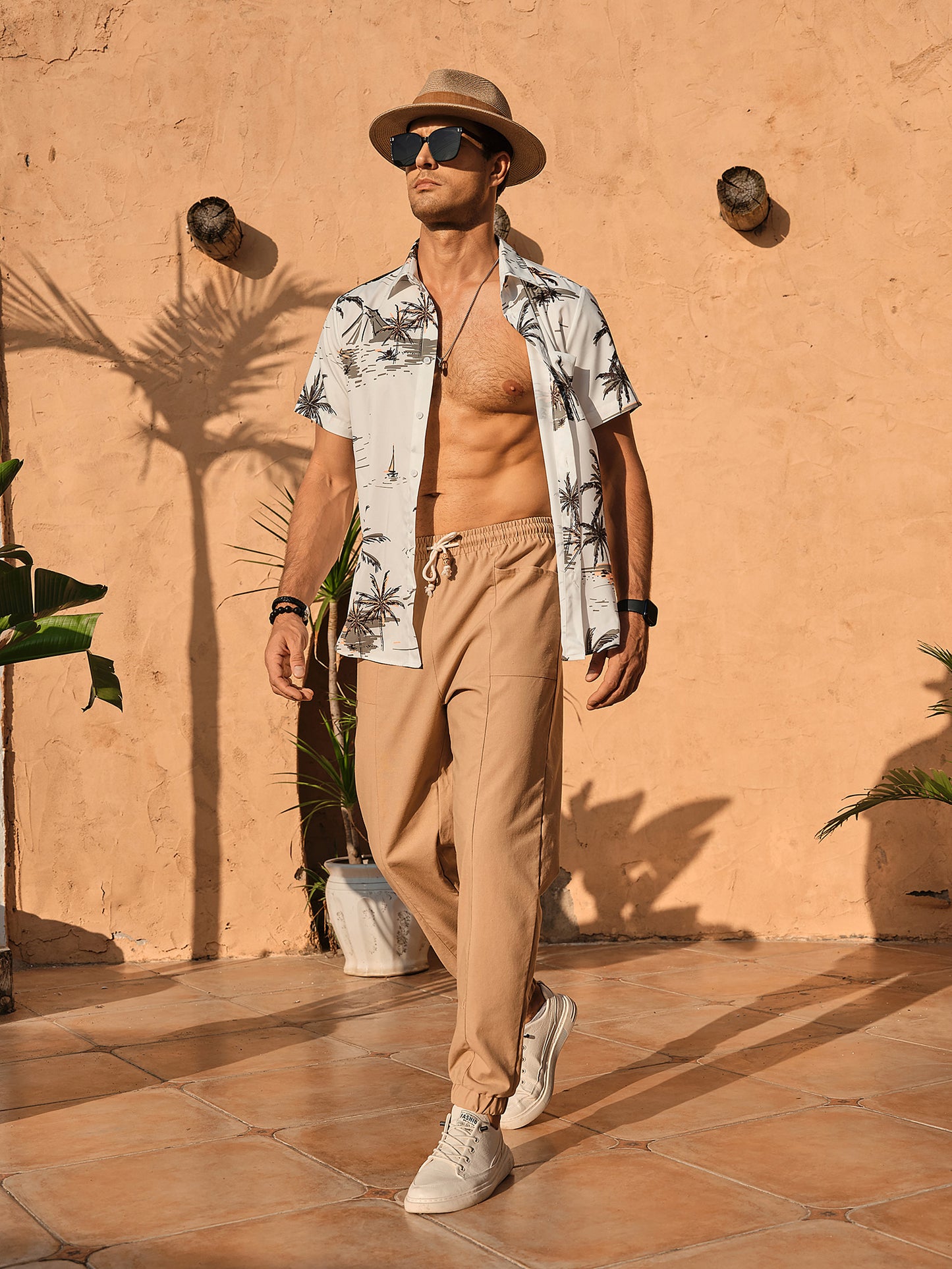 Men's Casual Linen Pants Lightweight Cotton Elastic Waist Drawstring Summer Beach Pants Jogger Yoga Trousers