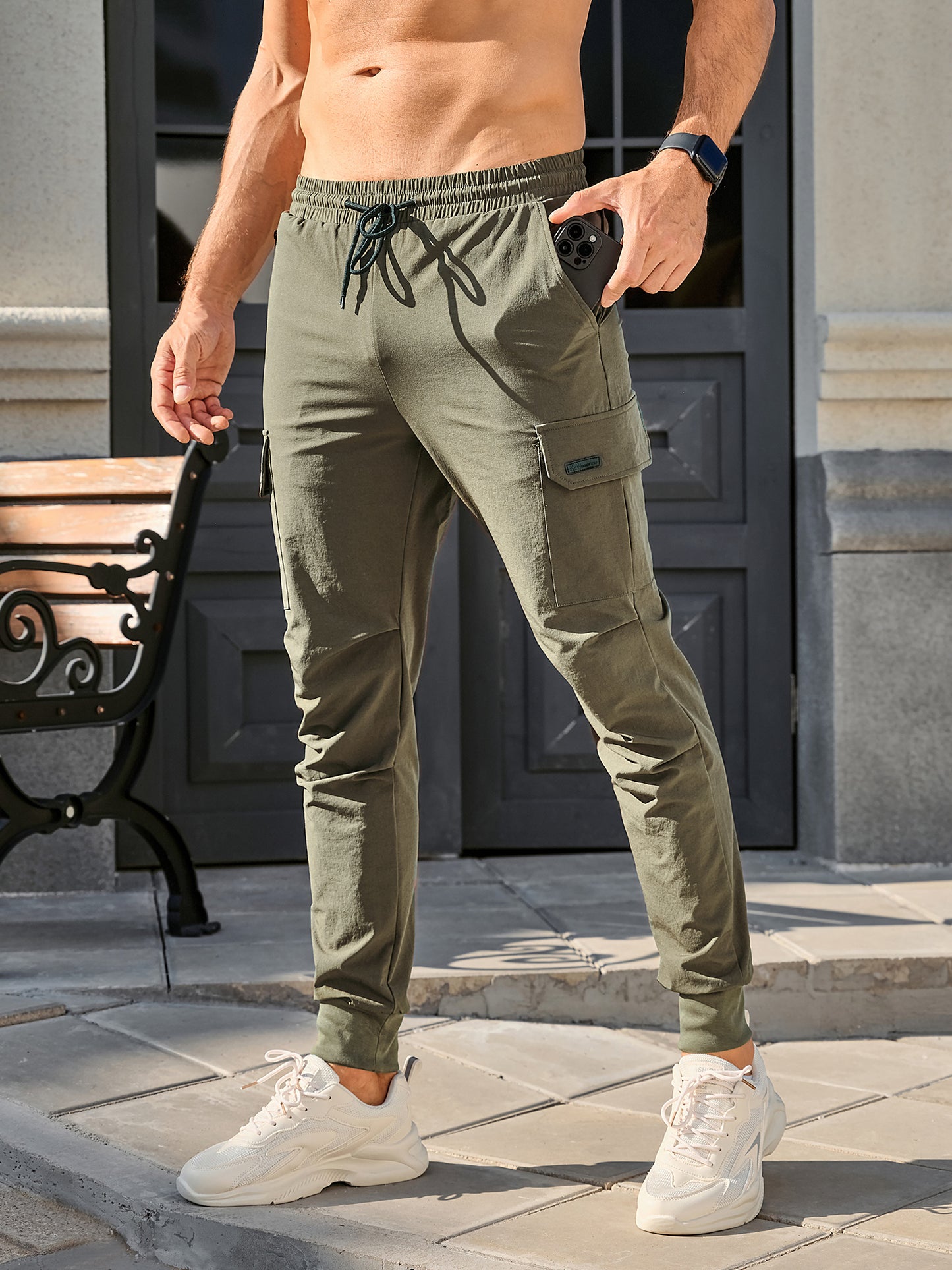 Men's Cargo Jogger Pants Stretch Sweatpants Slim Fit Tactical Pants with Zipper Pockets Casual Trousers