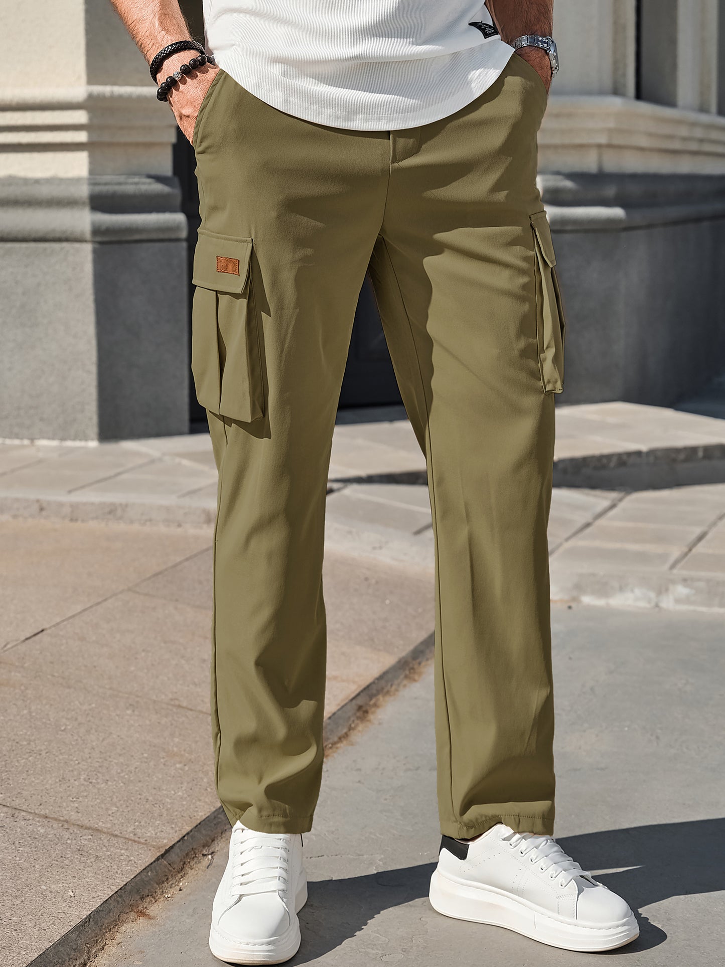Men's Casual Cargo Pants Workout Joggers Stretch Sweatpants Hiking Drawstring Tactical Pants with Multi Pockets