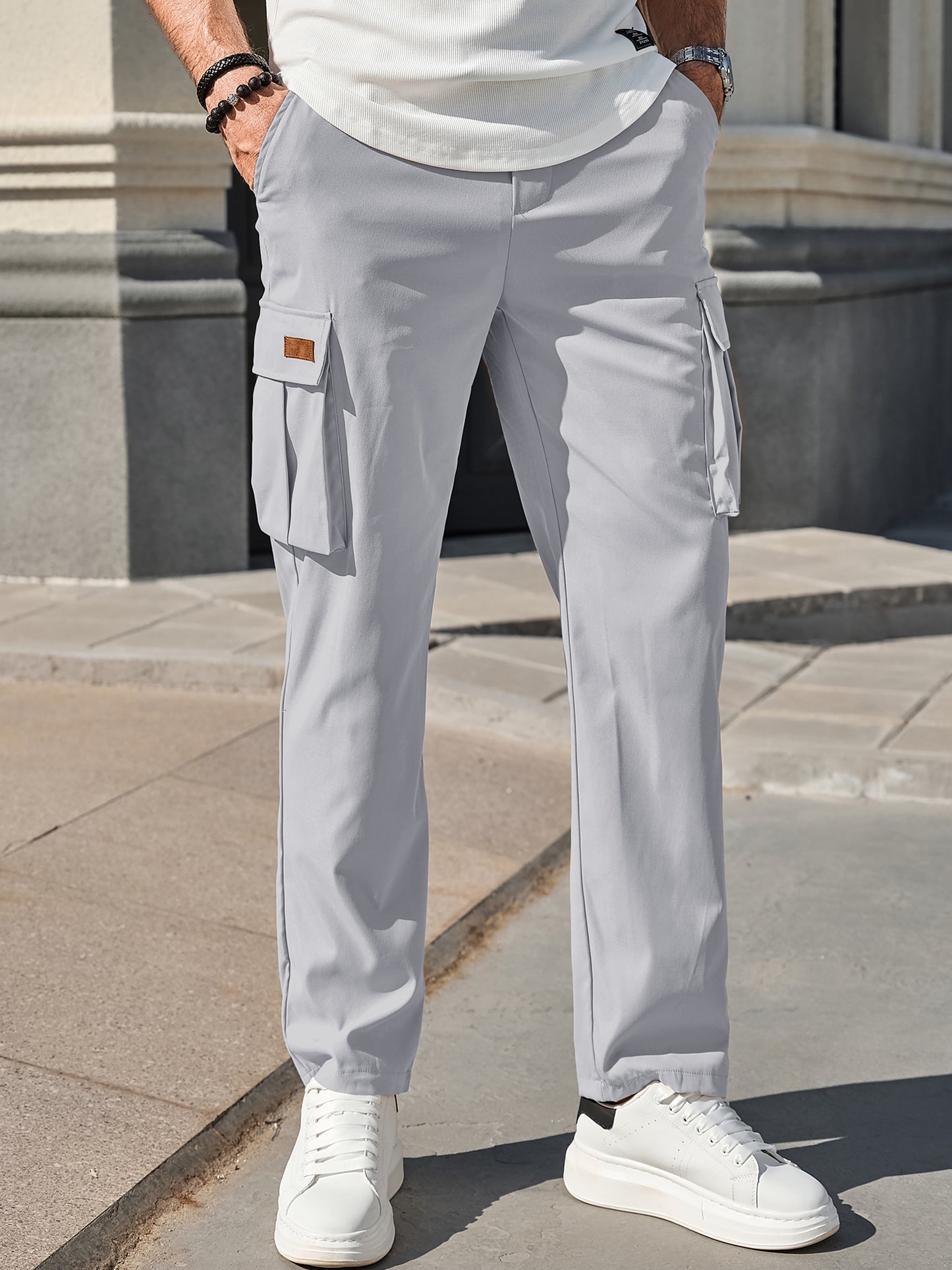 Men's Casual Cargo Pants Workout Joggers Stretch Sweatpants Hiking Drawstring Tactical Pants with Multi Pockets