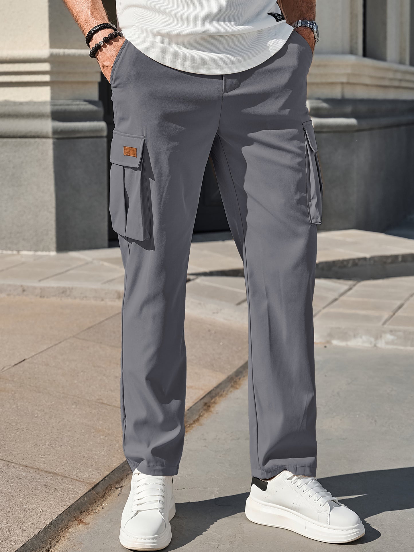 Men's Casual Cargo Pants Workout Joggers Stretch Sweatpants Hiking Drawstring Tactical Pants with Multi Pockets