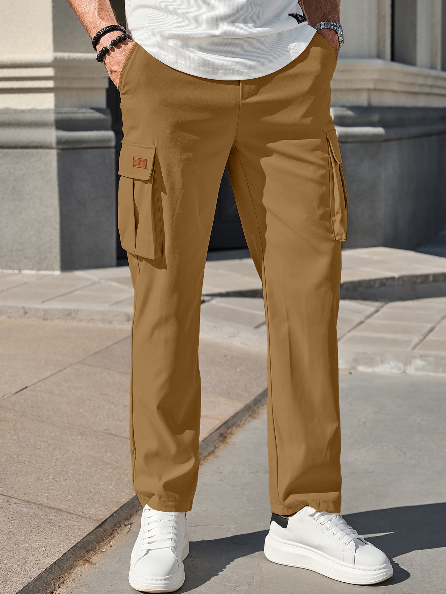 Men's Casual Cargo Pants Workout Joggers Stretch Sweatpants Hiking Drawstring Tactical Pants with Multi Pockets