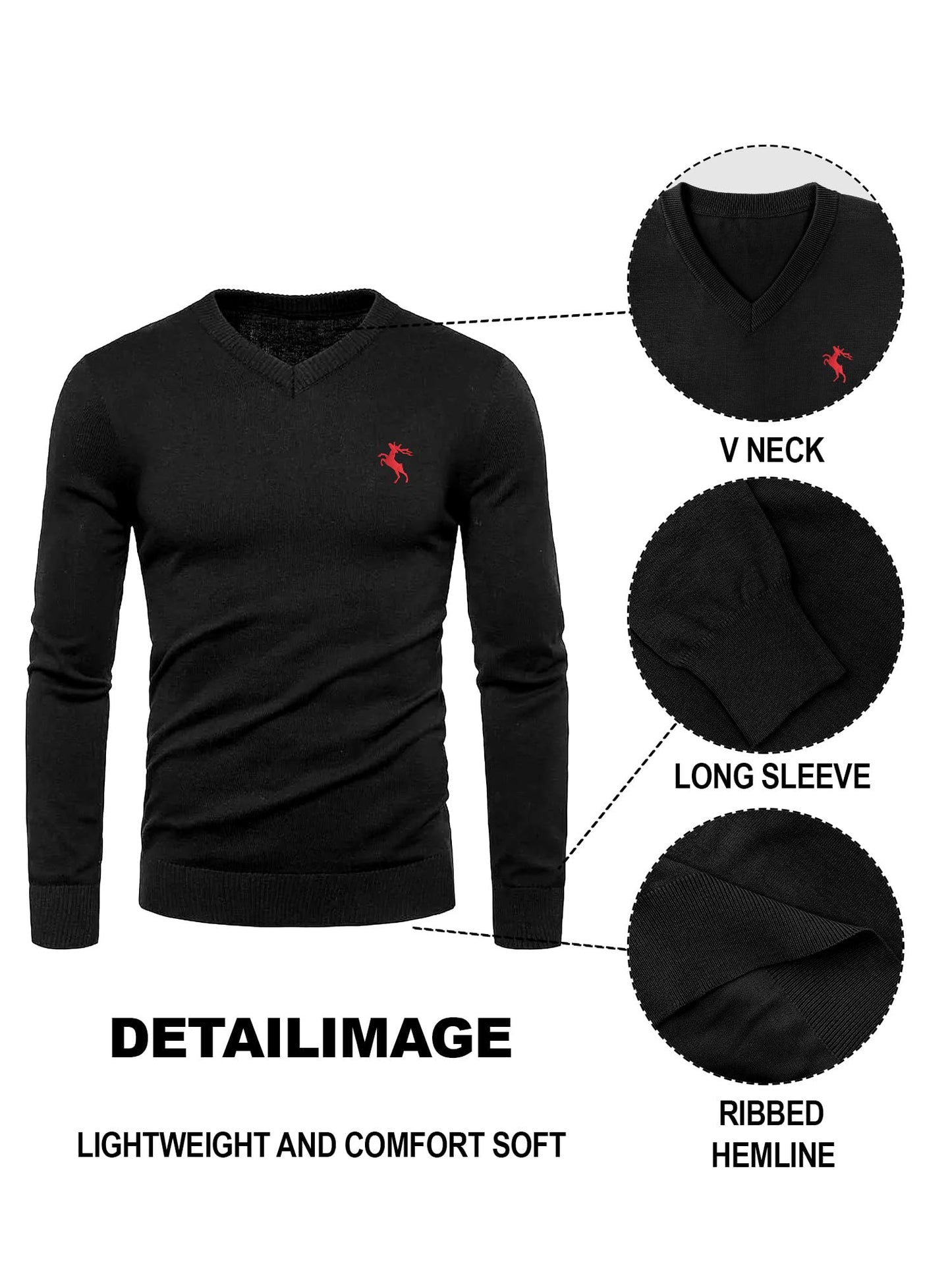 Comdecevis Men's Long Sleeve V Neck Sweater Casual Soft Knit Slim Fit Pullover Top