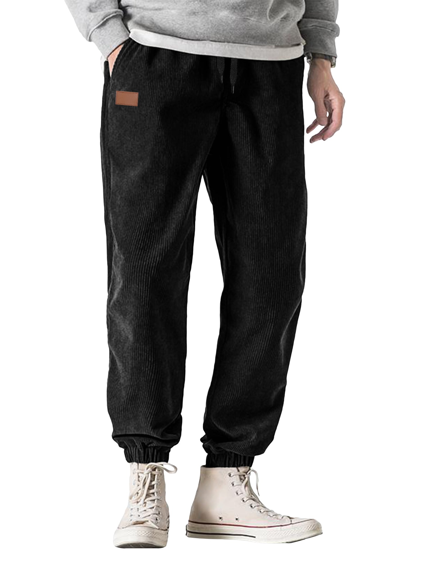 Comdecevis Men's Corduroy Joggers Pants Tapered Casual Drawstring Elastic Waist Sweatpants with Pockets