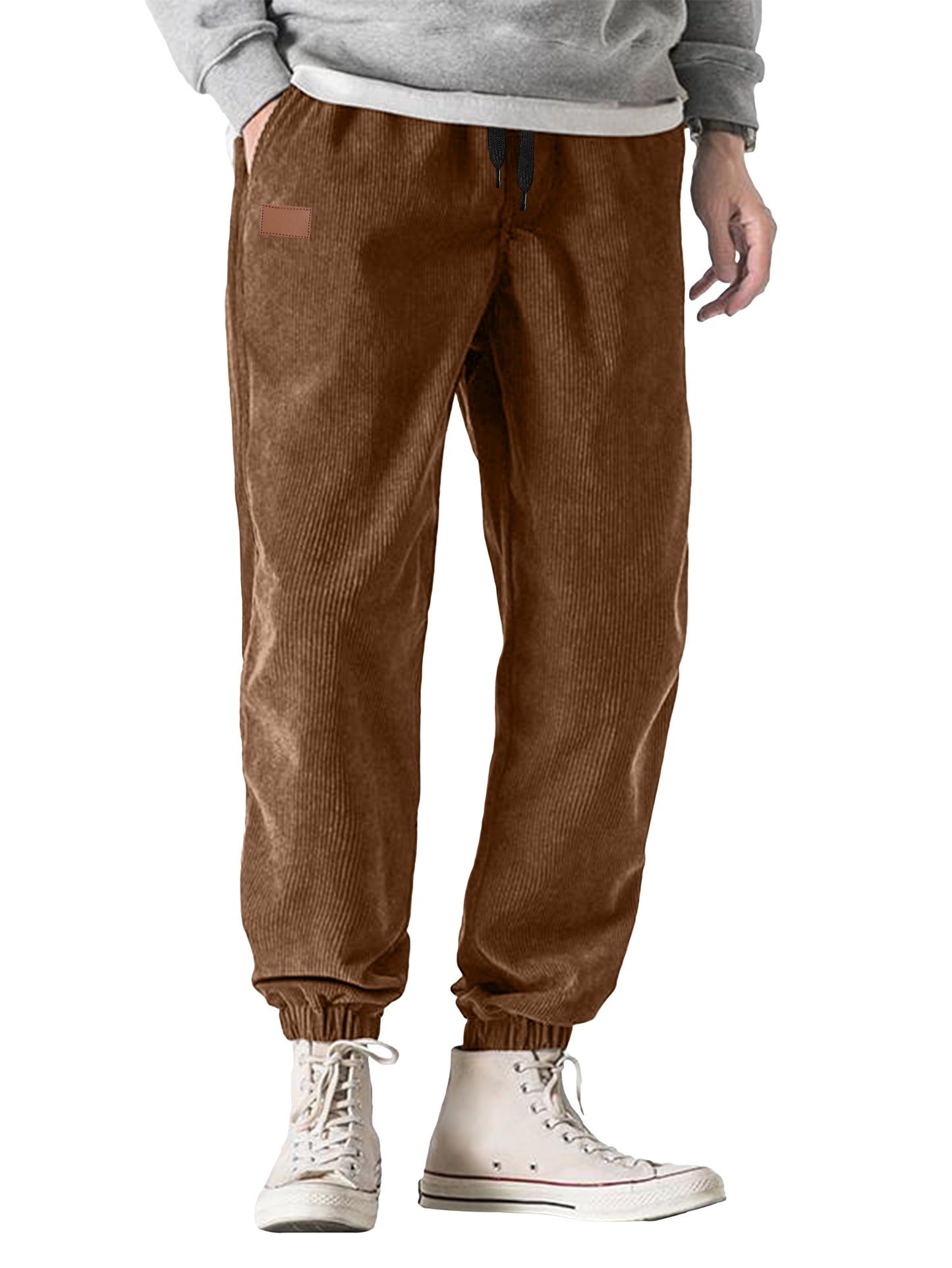 Comdecevis Men's Corduroy Joggers Pants Tapered Casual Drawstring Elastic Waist Sweatpants with Pockets