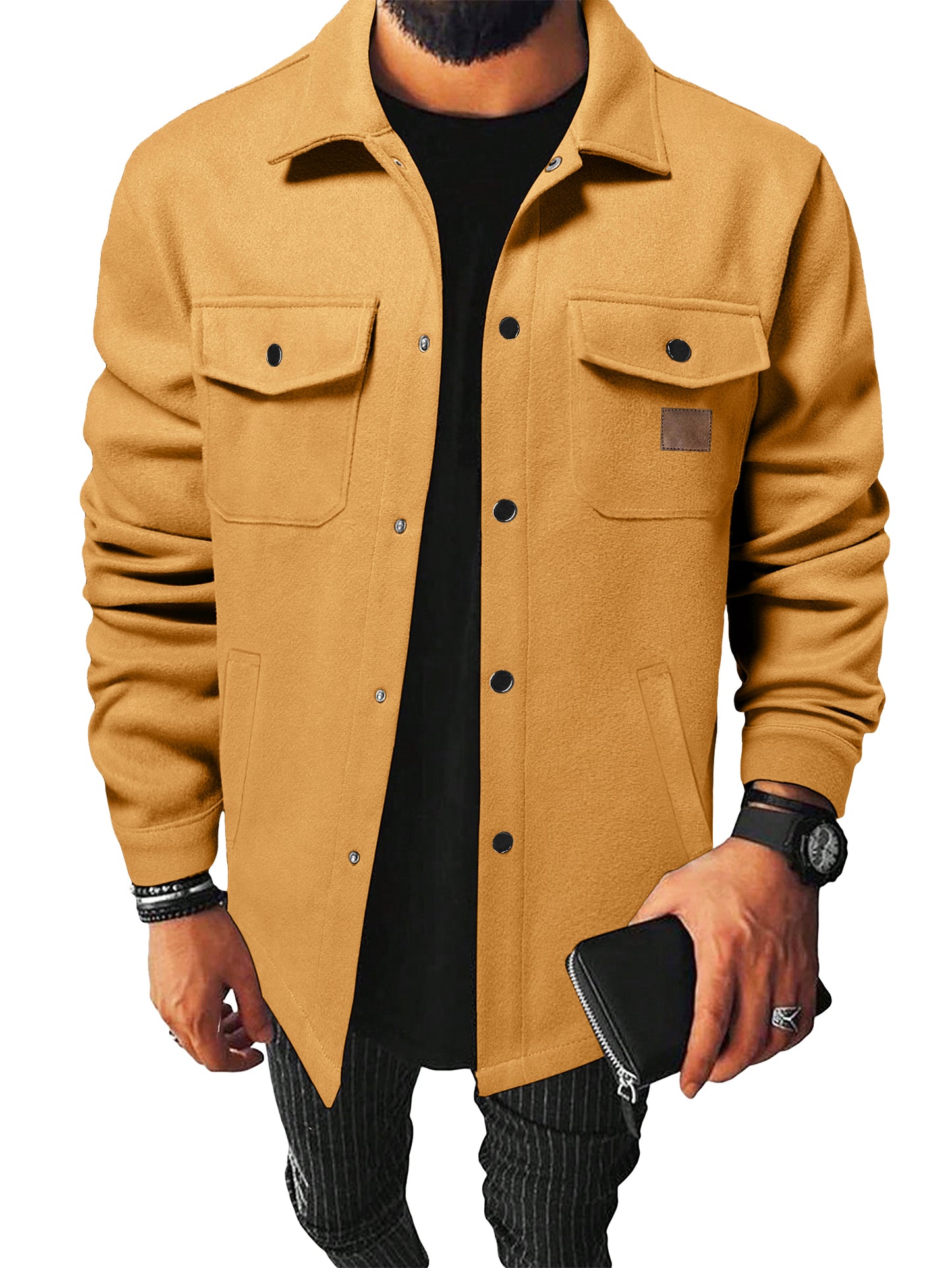 Comdecevis Men's Sherpa Shirt Jacket Flannel Shackets Casual Long Sleeve Lightweight Wool Blend Coats with Pocket