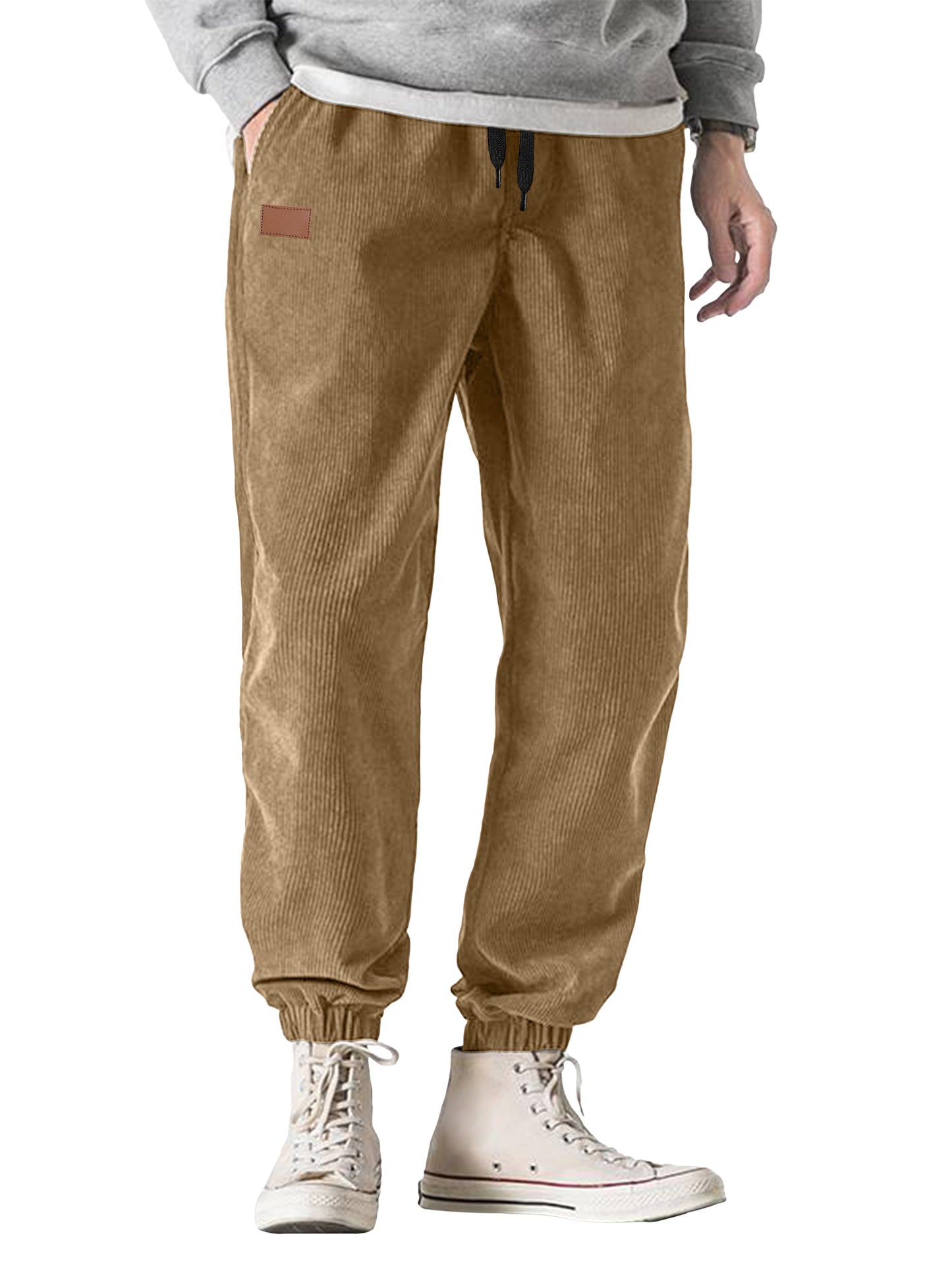 Comdecevis Men's Corduroy Joggers Pants Tapered Casual Drawstring Elastic Waist Sweatpants with Pockets