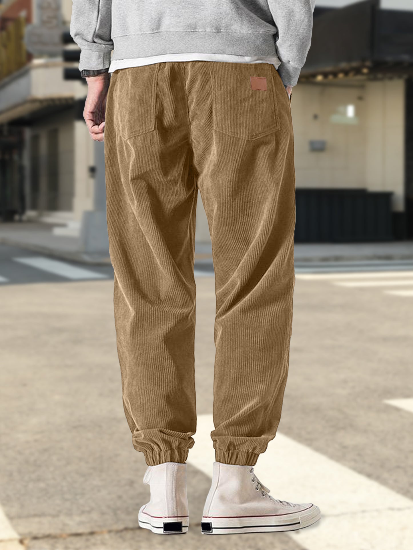 Comdecevis Men's Corduroy Joggers Pants Tapered Casual Drawstring Elastic Waist Sweatpants with Pockets