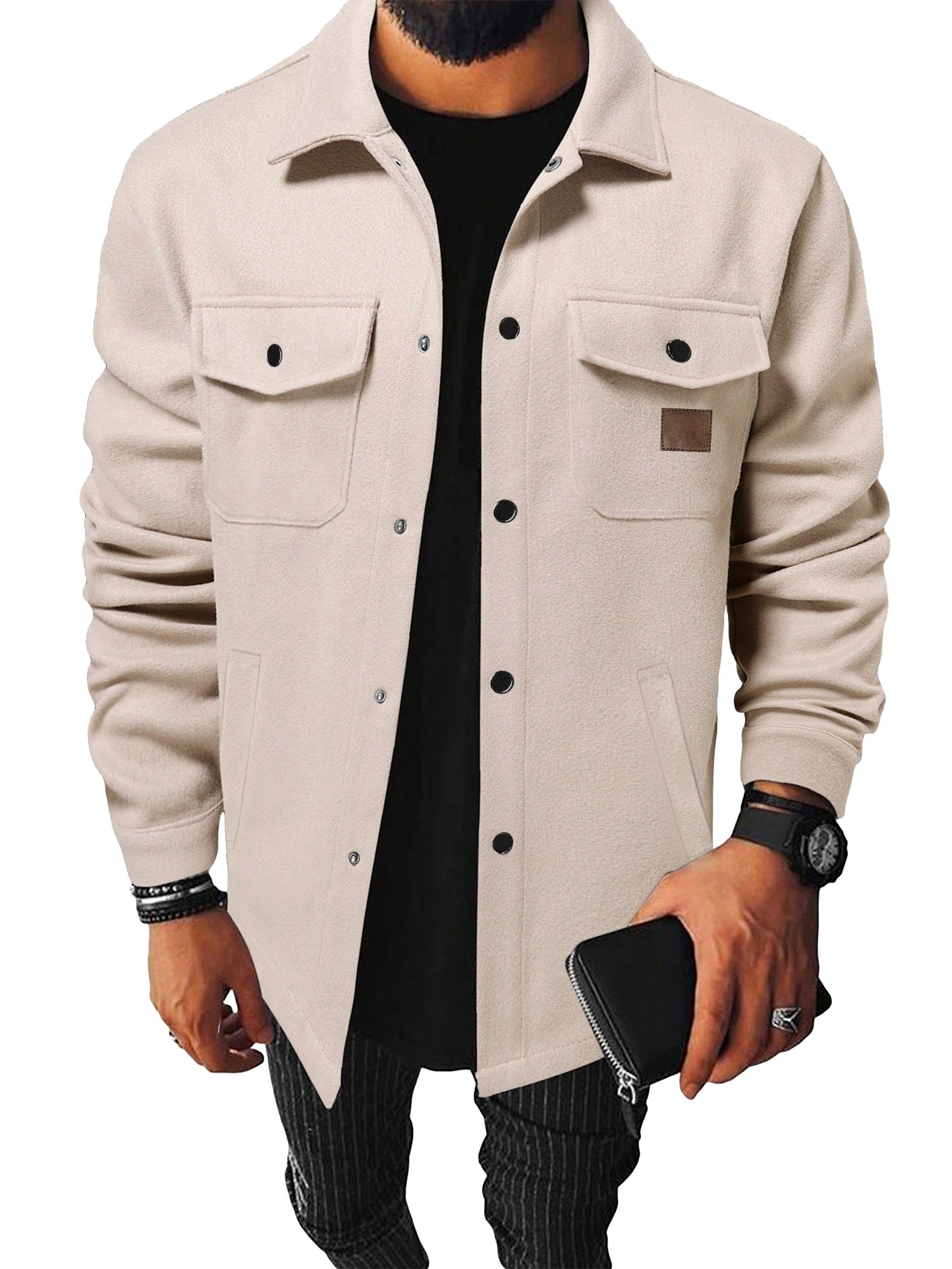 Comdecevis Men's Sherpa Shirt Jacket Flannel Shackets Casual Long Sleeve Lightweight Wool Blend Coats with Pocket