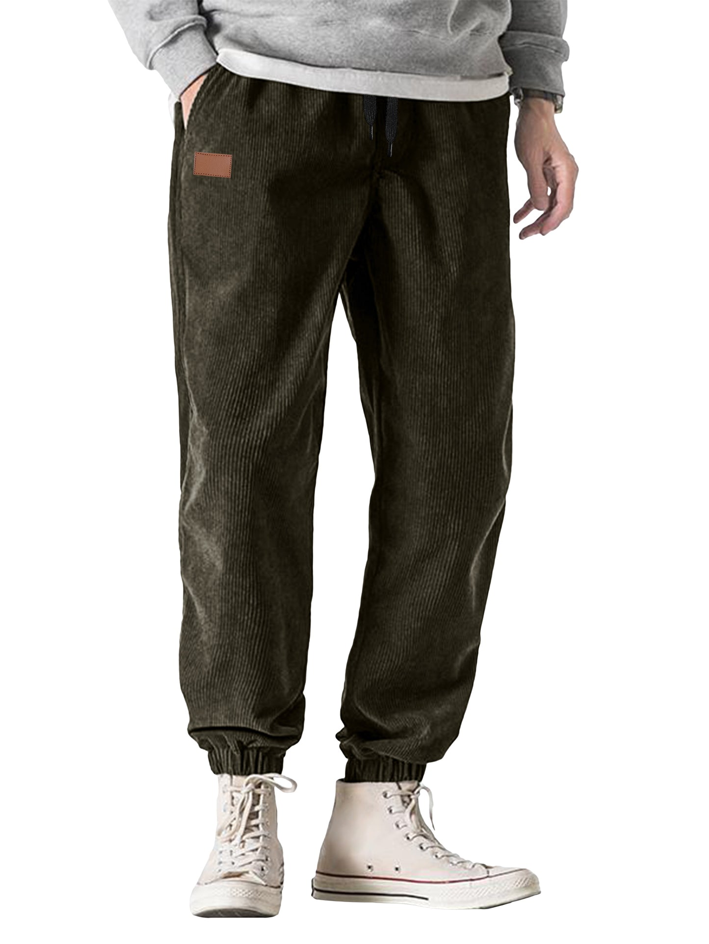 Comdecevis Men's Corduroy Joggers Pants Tapered Casual Drawstring Elastic Waist Sweatpants with Pockets