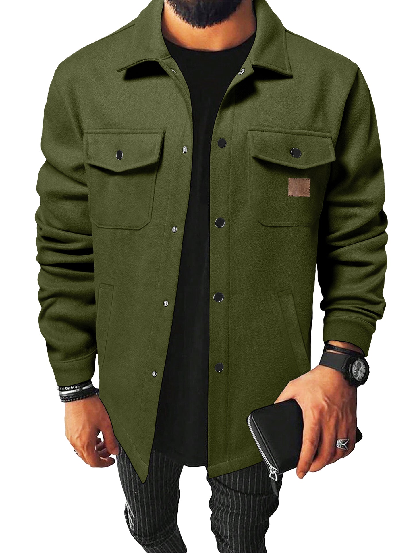 Comdecevis Men's Sherpa Shirt Jacket Flannel Shackets Casual Long Sleeve Lightweight Wool Blend Coats with Pocket
