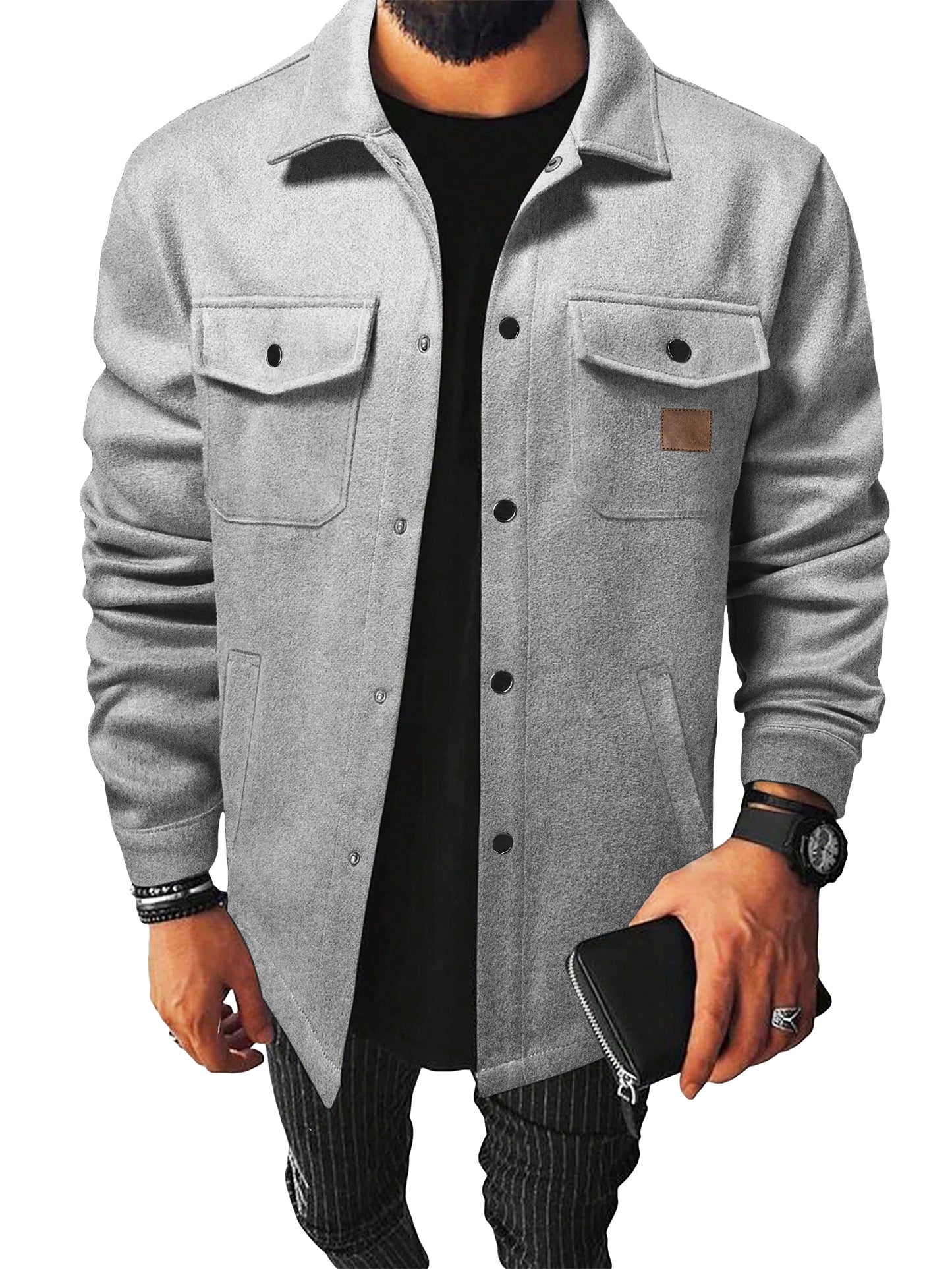 Comdecevis Men's Sherpa Shirt Jacket Flannel Shackets Casual Long Sleeve Lightweight Wool Blend Coats with Pocket