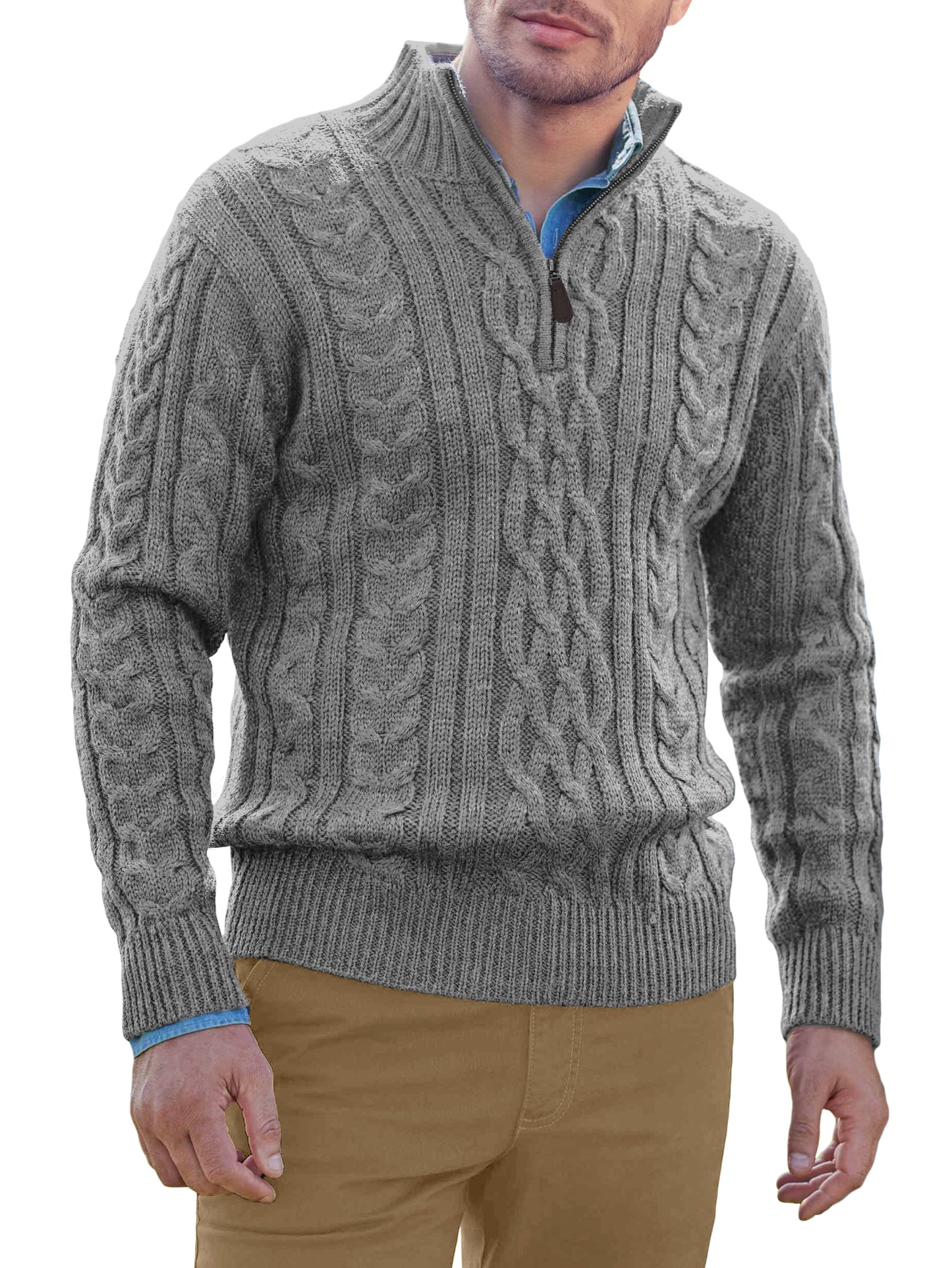 Comdecevis Men's Quarter-Zip Pullover Sweater Casual Turtleneck Cable Winter Thermal Knitted Sweaters