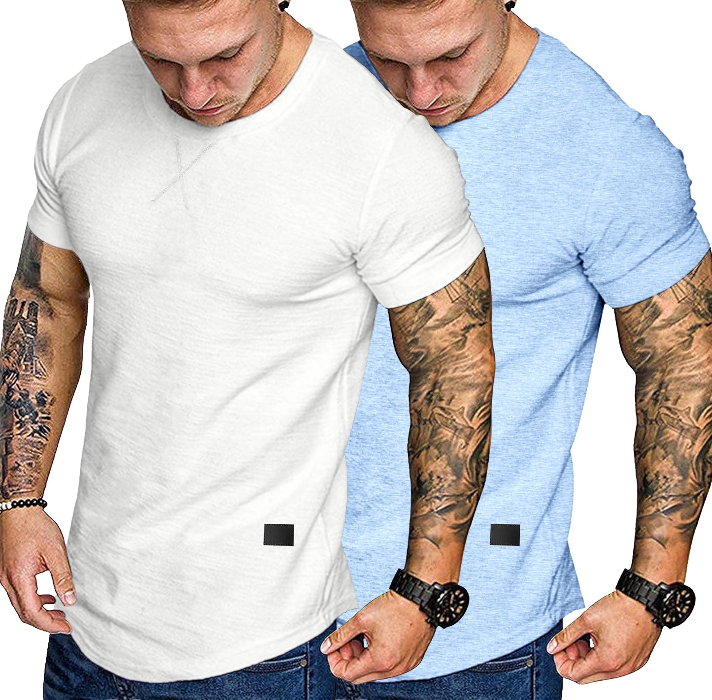 Comdecevis Men's 2-Pack Cotton Short Sleeve Crewneck T Shirts Hipster Hip Hop Longline Tees Gym Workout Muscle Tshirts