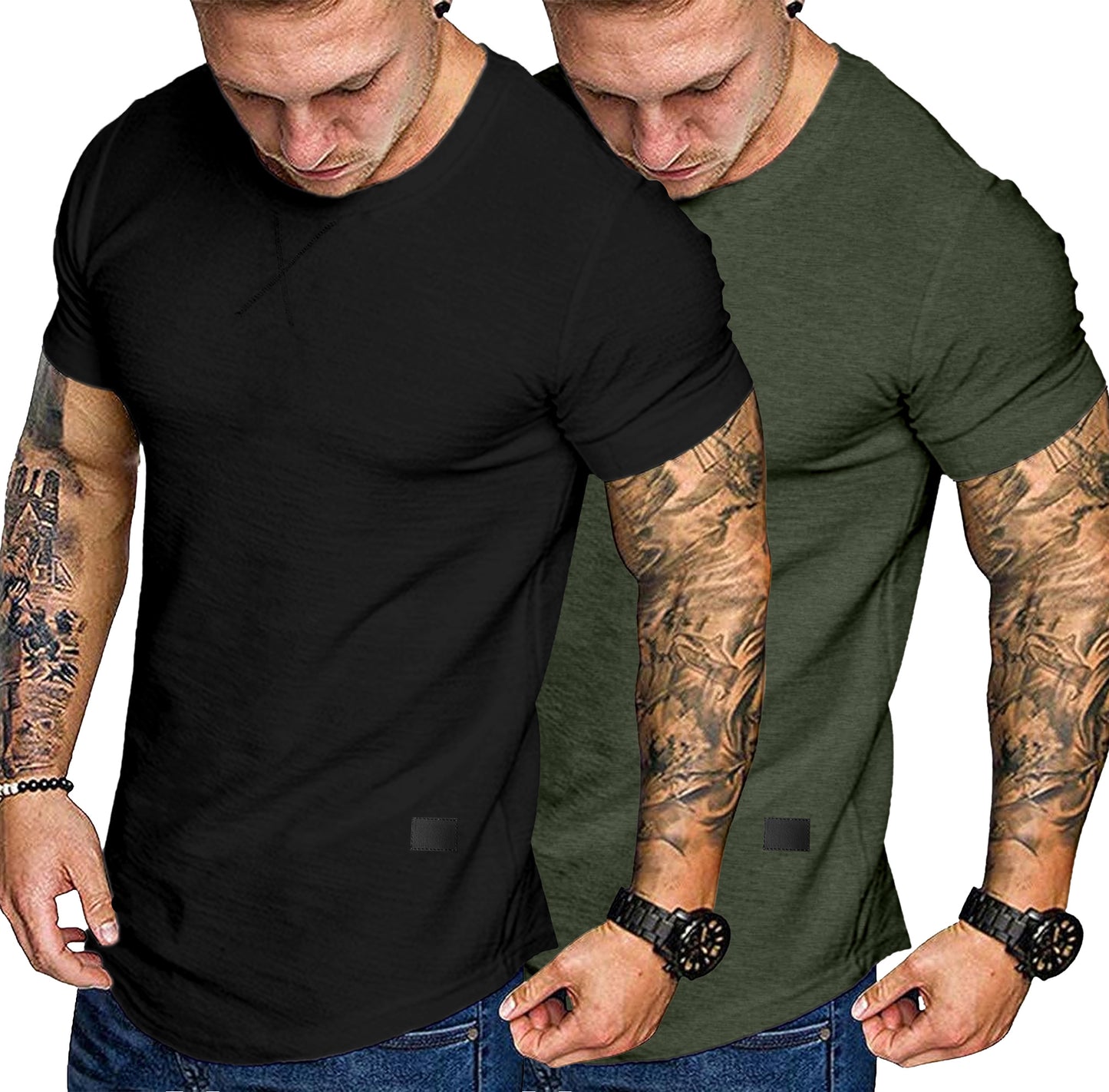 Comdecevis Men's 2-Pack Cotton Short Sleeve Crewneck T Shirts Hipster Hip Hop Longline Tees Gym Workout Muscle Tshirts