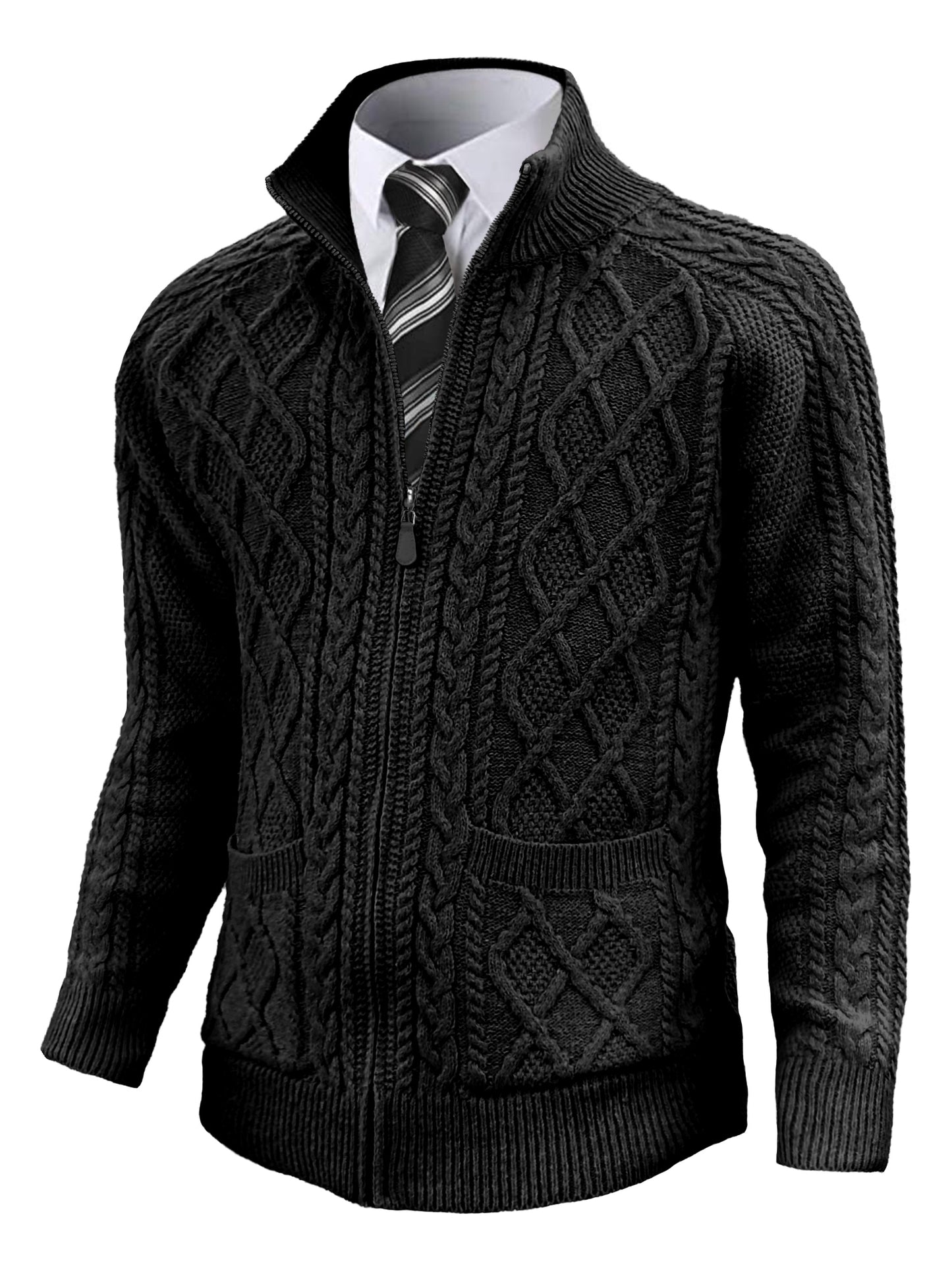 Comdecevis Men's Cardigan Sweaters Full Zip Knitted Sweater Solid Color Knitting Jackets