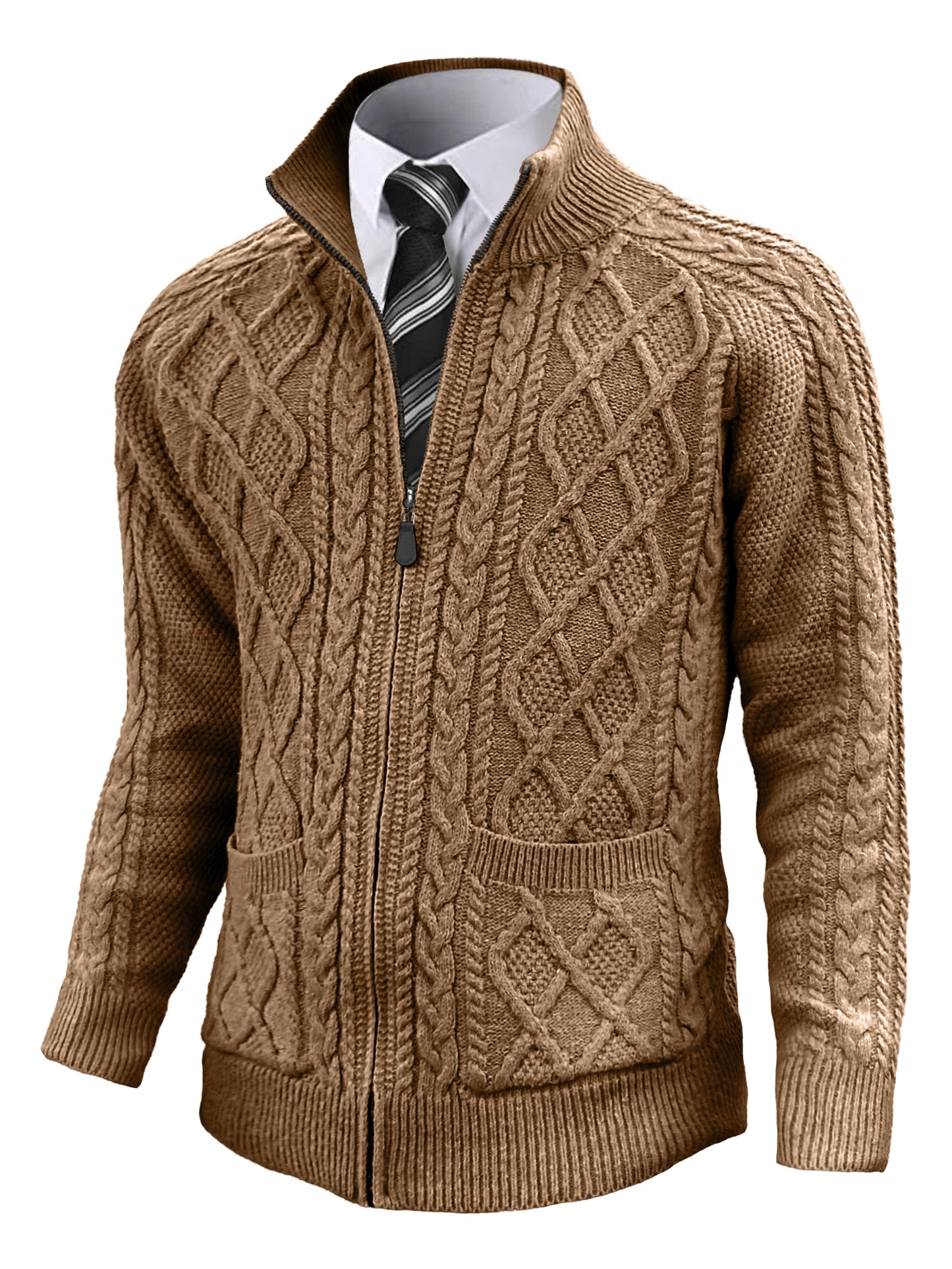 Comdecevis Men's Cardigan Sweaters Full Zip Knitted Sweater Solid Color Knitting Jackets