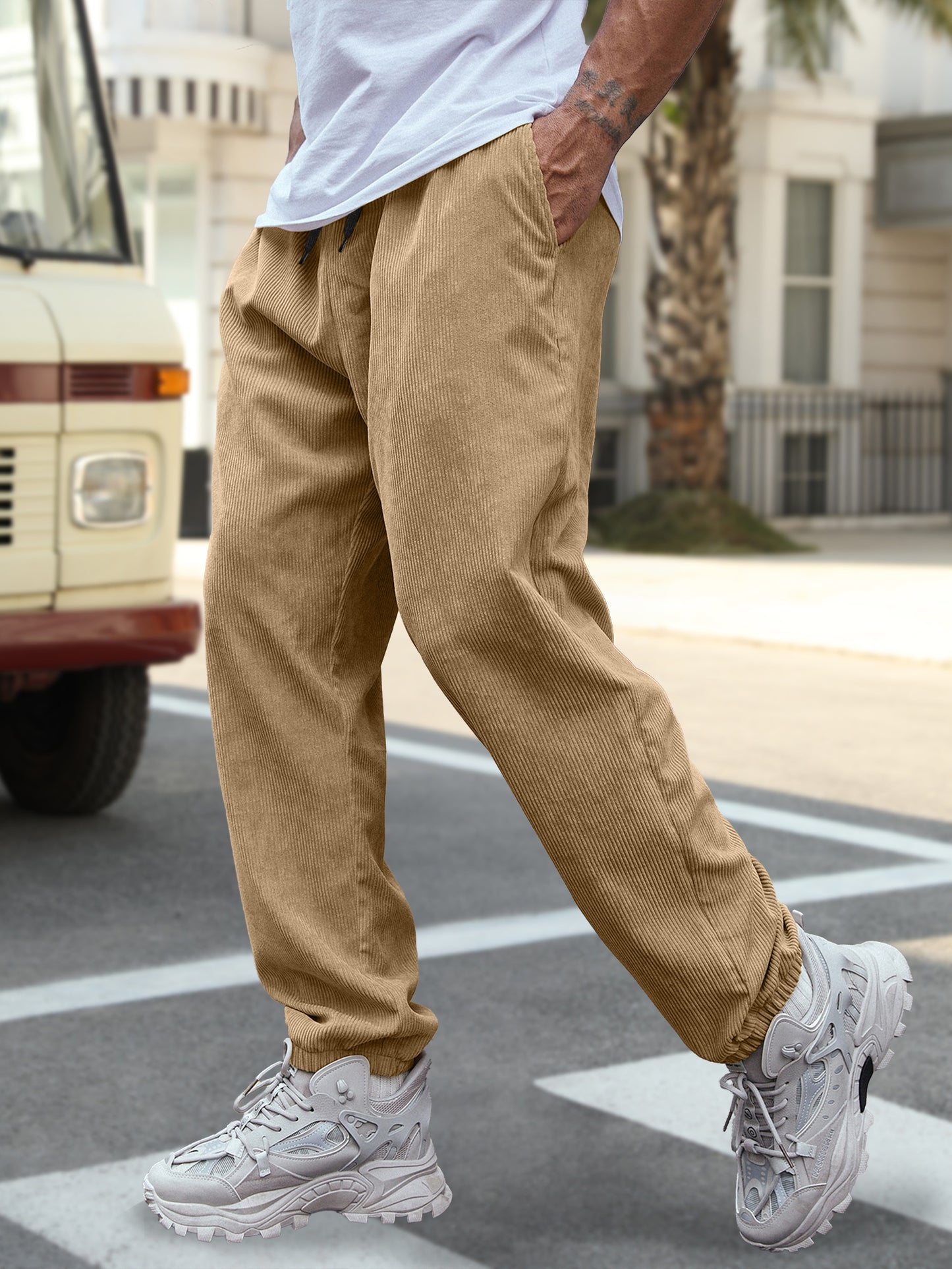 Comdecevis Men's Corduroy Joggers Pants Tapered Casual Drawstring Elastic Waist Sweatpants with Pockets