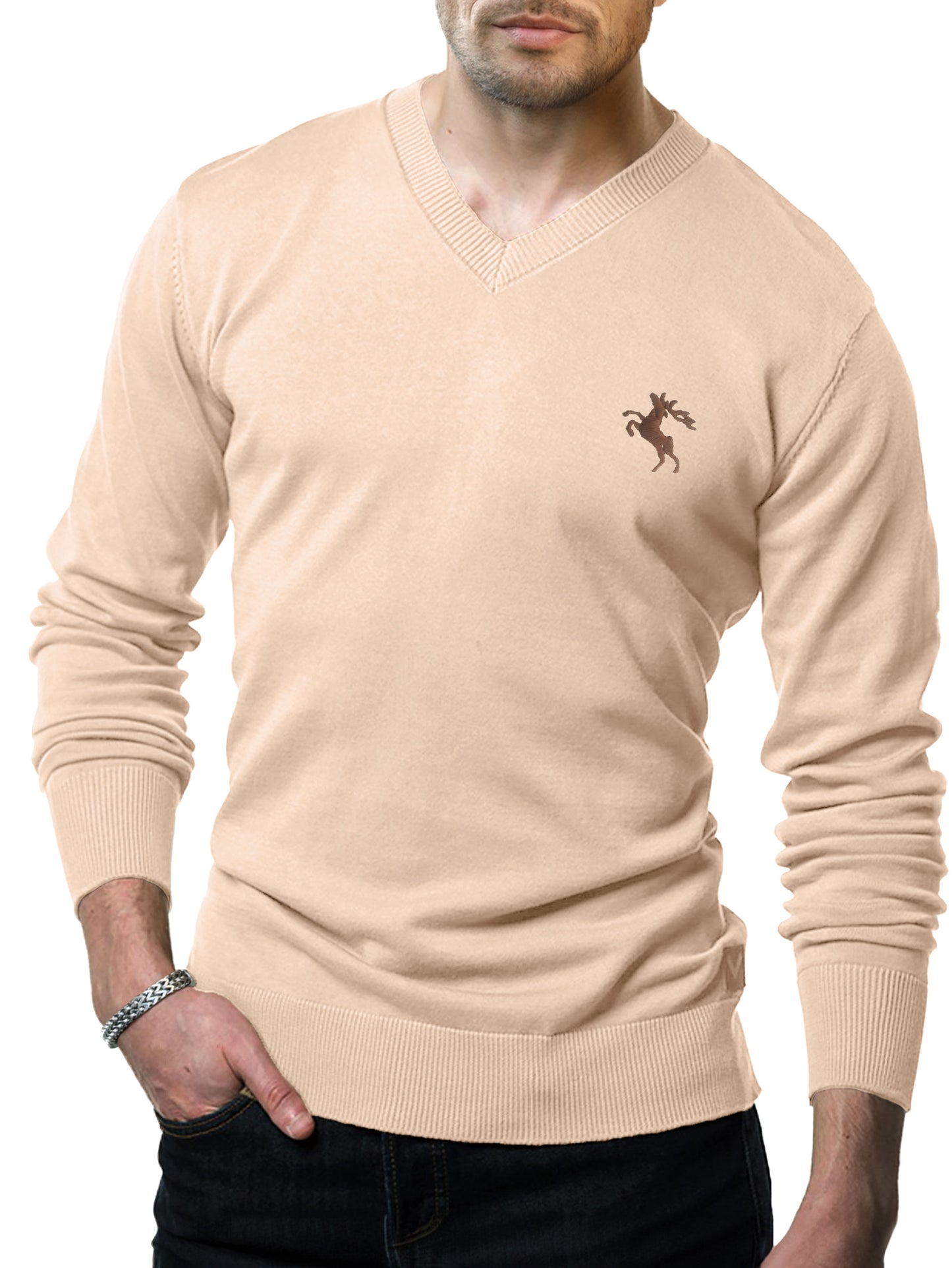 Comdecevis Men's Long Sleeve V Neck Sweater Casual Soft Knit Slim Fit Pullover Top