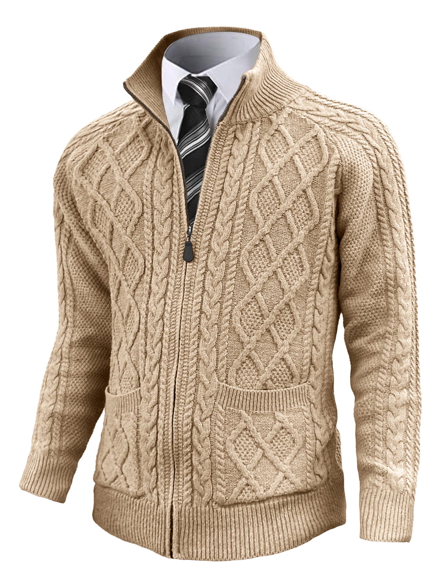 Comdecevis Men's Cardigan Sweaters Full Zip Knitted Sweater Solid Color Knitting Jackets